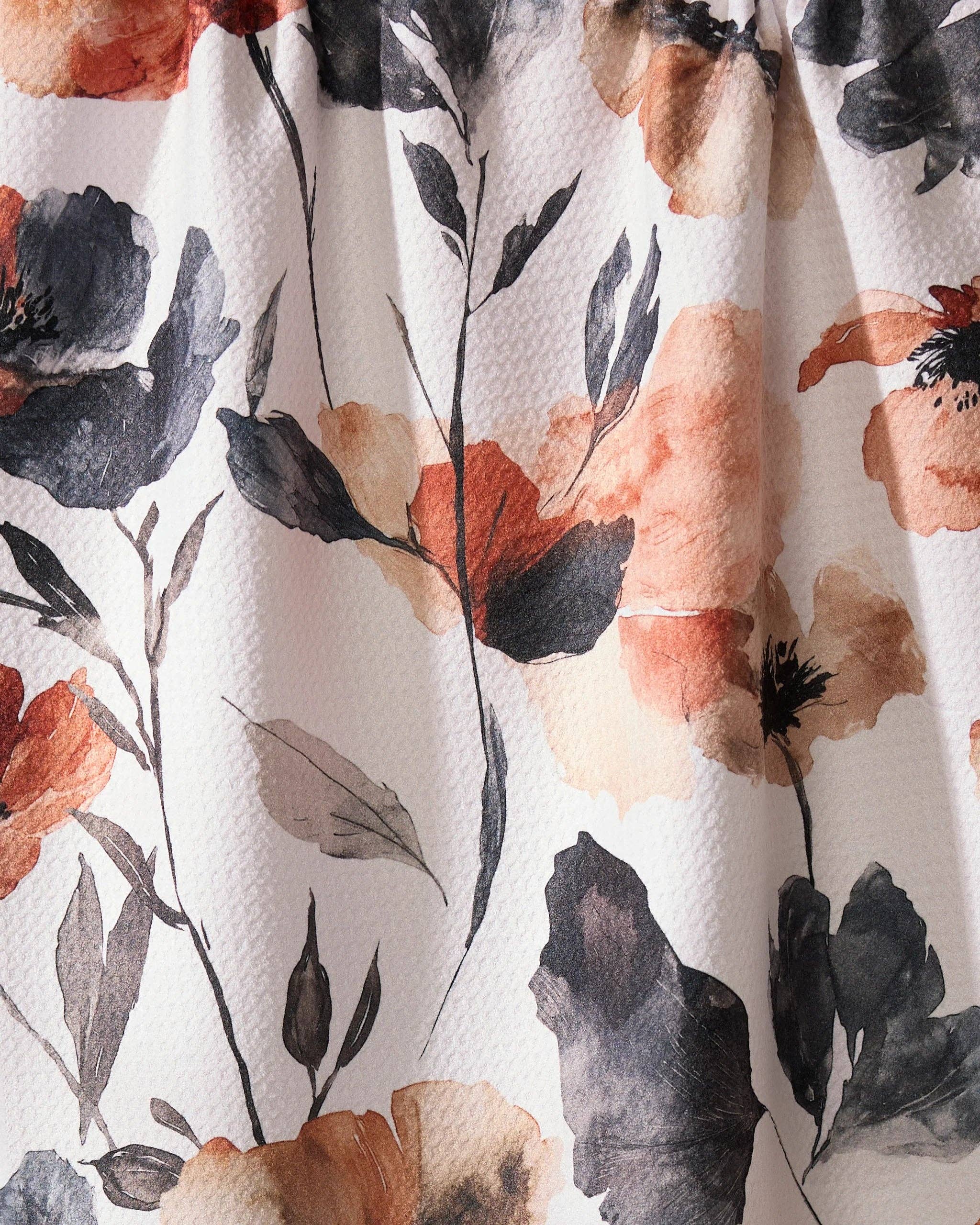Moody Poppy Geometry Kitchen Tea Towel Watercolor Floral 18 x 30