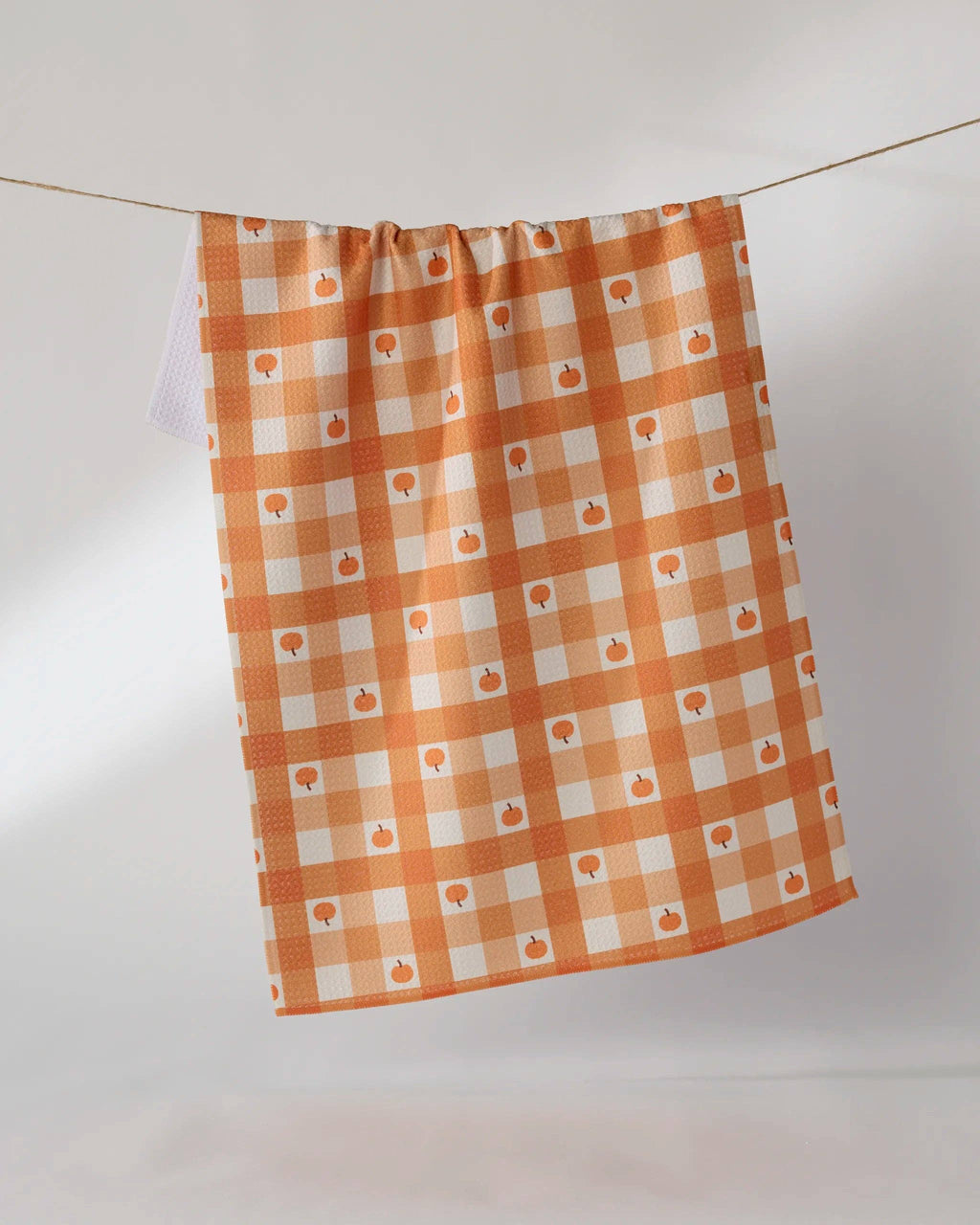 Pumpkin Check Geometry Kitchen Tea Towel Orange GinghamFall 18 x 30