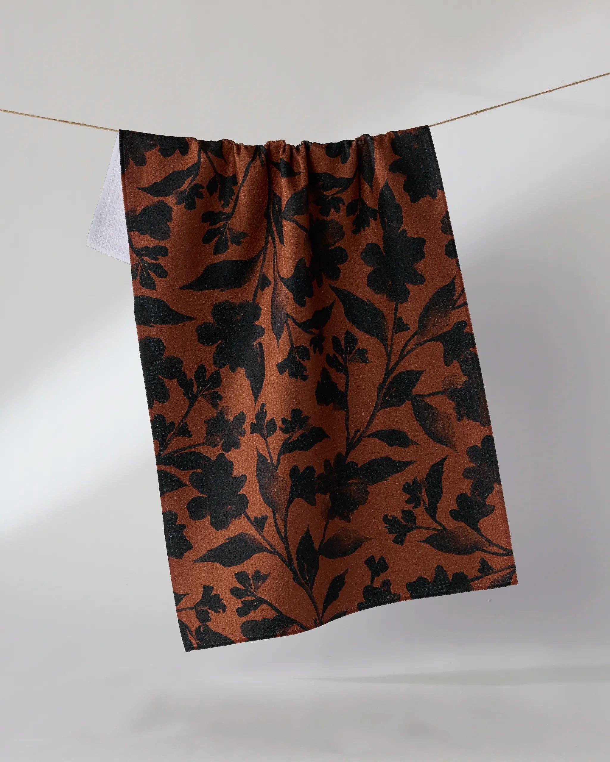 Hallowell Kitchen Tea Towel Geometry Rust Black Floral Silhouette 18 x 30