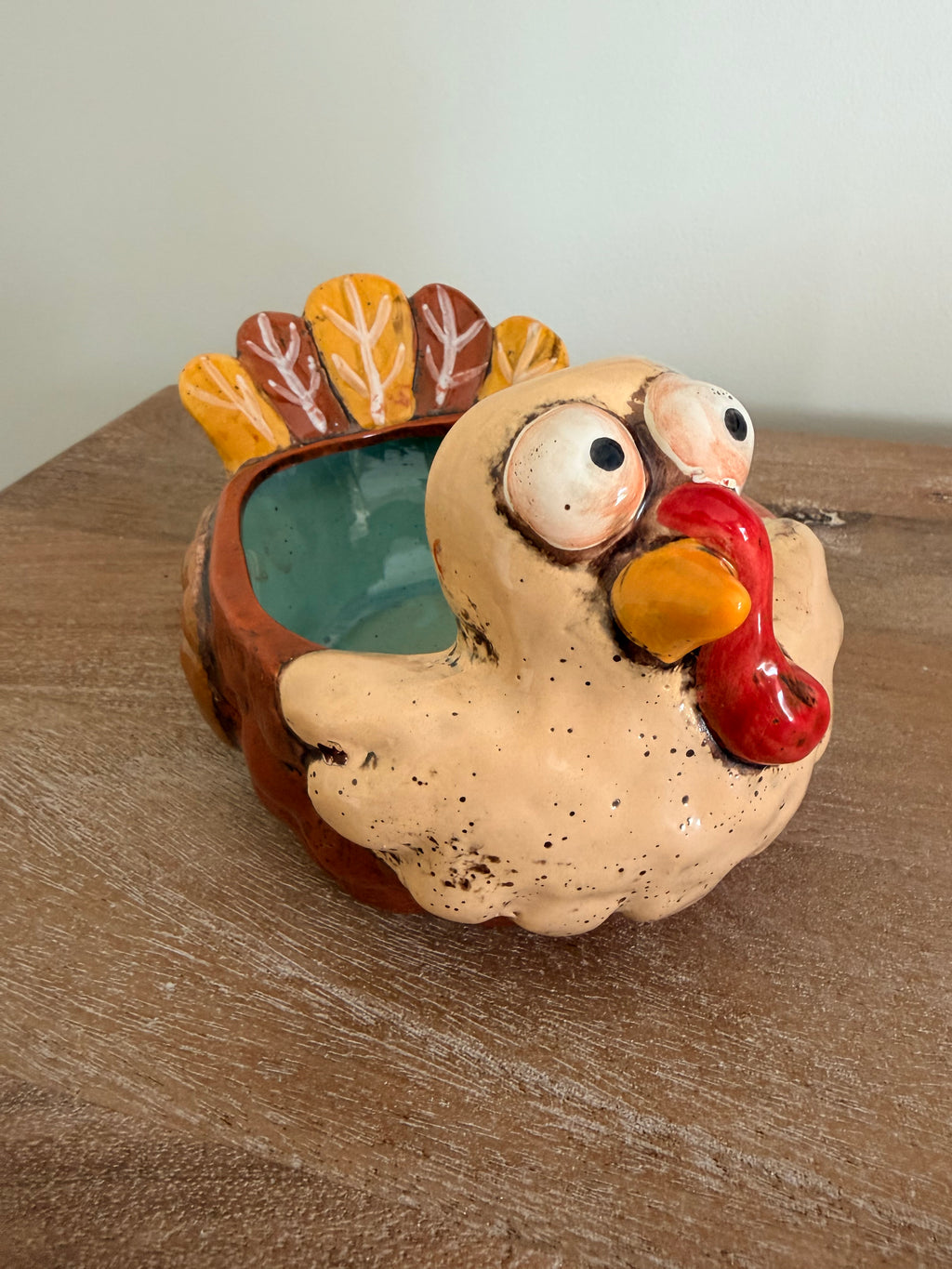 Whimsical Ceramic Turkey Bowl 5” Thanksgiving Tabletop Decor