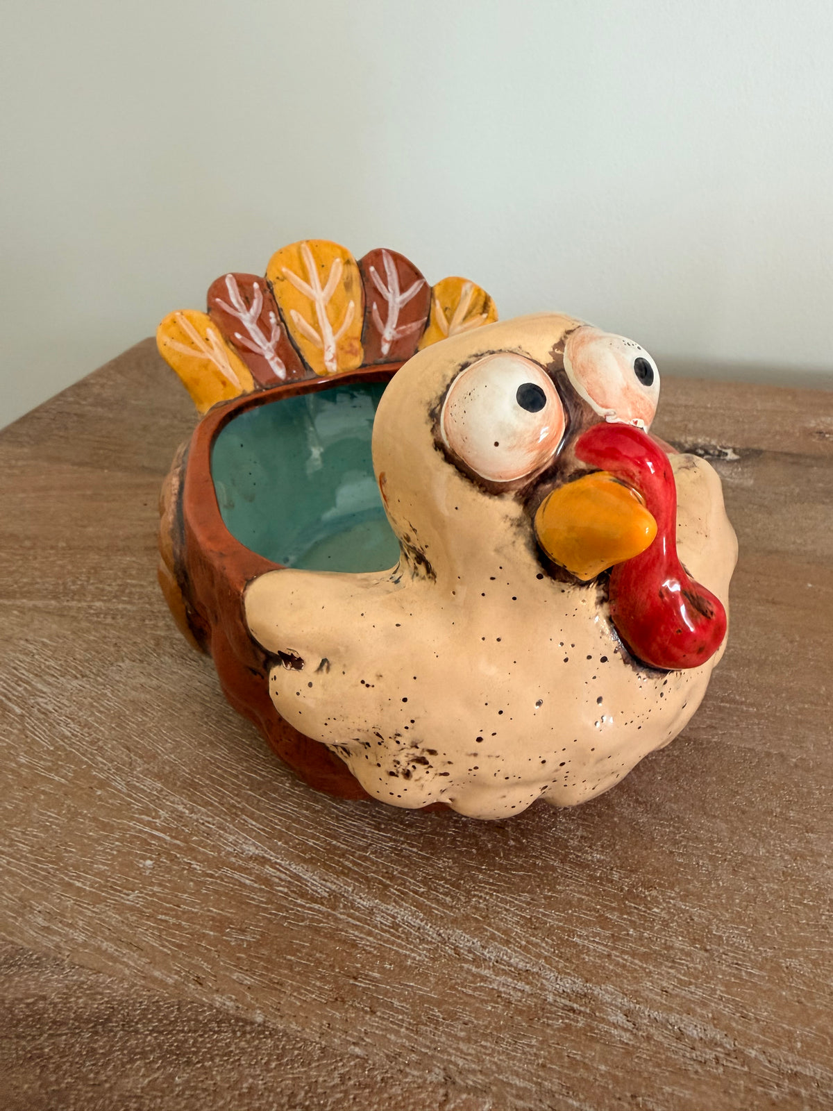 Whimsical Ceramic Turkey Bowl 5” Thanksgiving Tabletop Decor