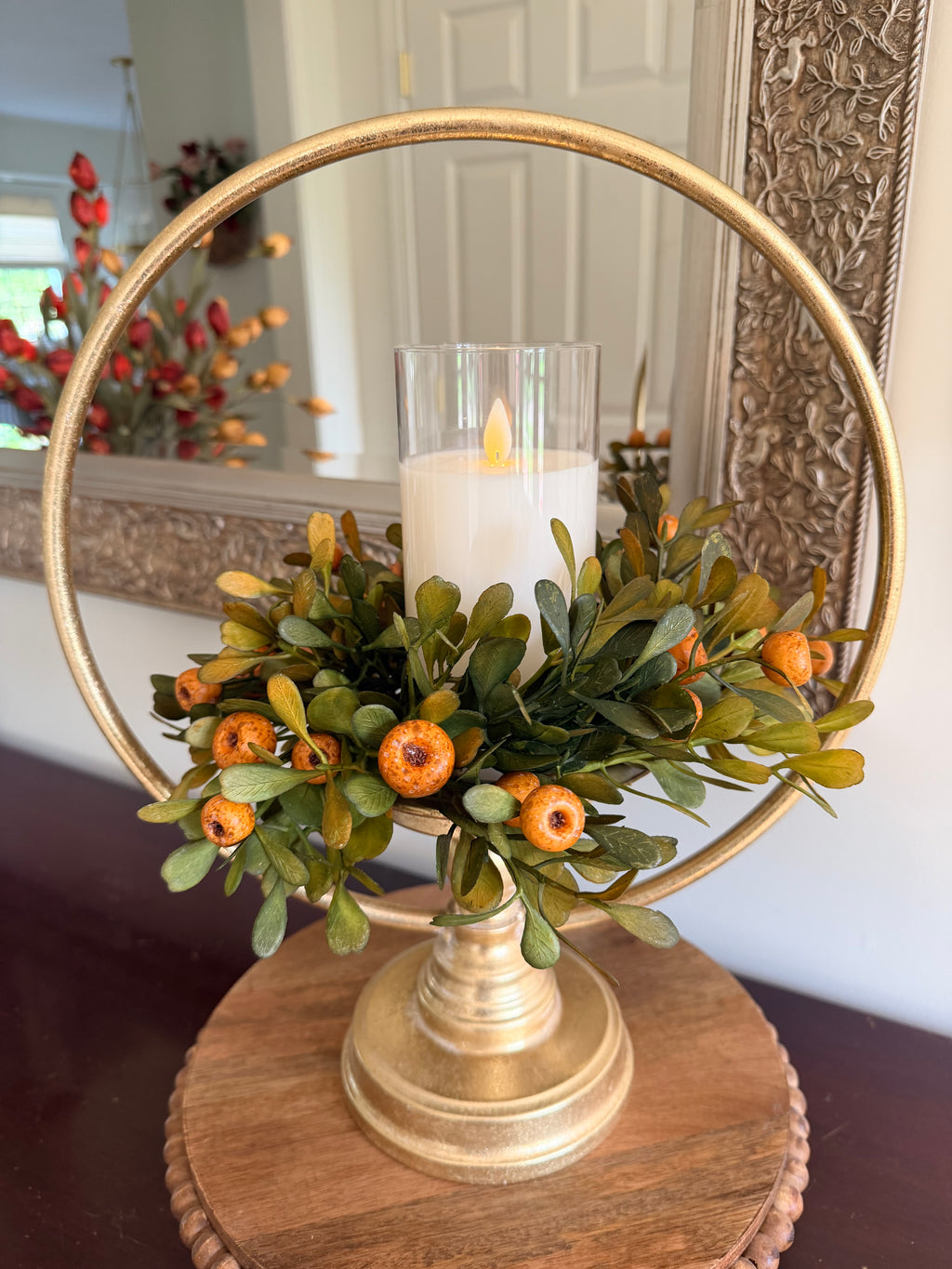 Lumera 15.75” Gold Circlet Candle Holder Metal Pillar Candle Holder Home Decor Centerpiece
