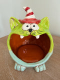 Whimsical Ceramic Cat In Hat 8” Fun Halloween Tea Light Holder Tabletop Decor