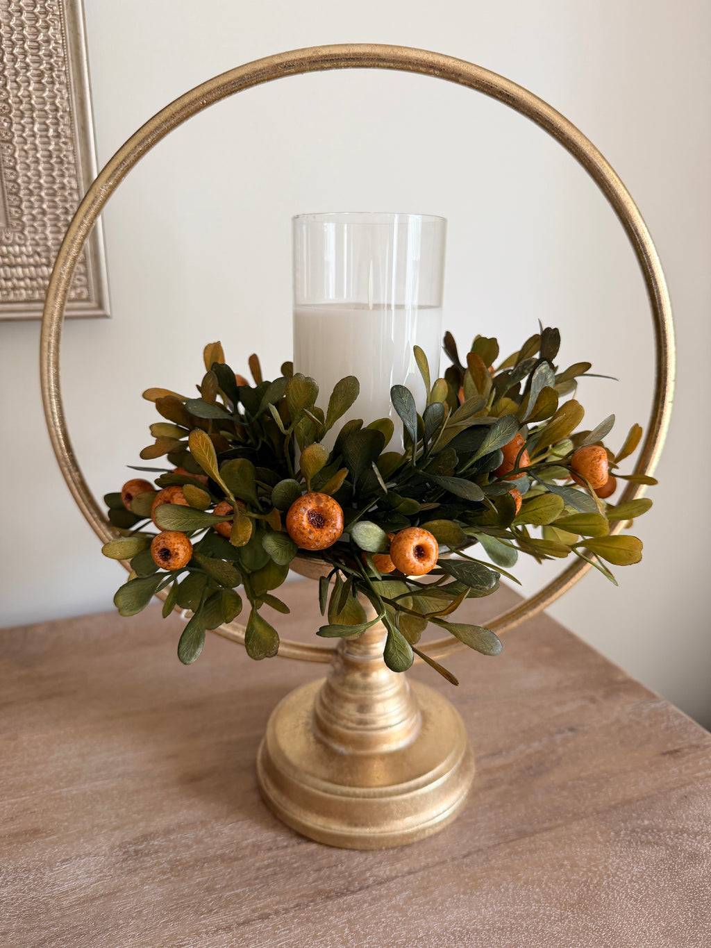 Lumera 15.75” Gold Circlet Candle Holder Metal Pillar Candle Holder Home Decor Centerpiece