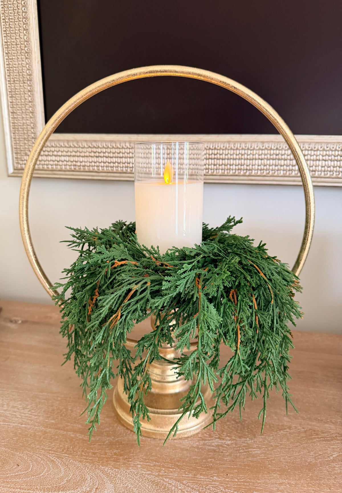 Lumera 15.75” Gold Circlet Candle Holder Metal Pillar Candle Holder Home Decor Centerpiece