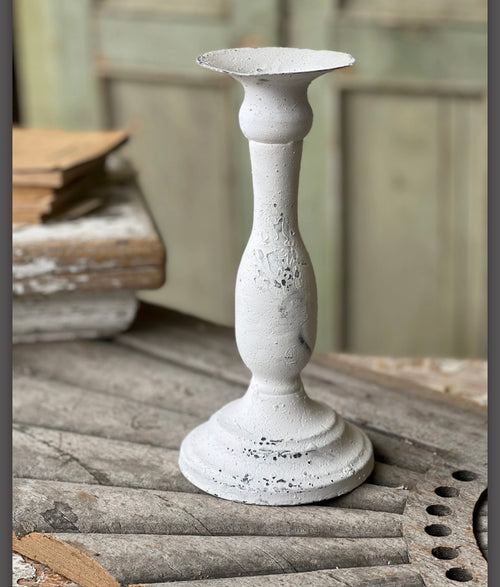 10” Alette Cream Metal Taper Candle Holder Distressed Vintage Farmhouse