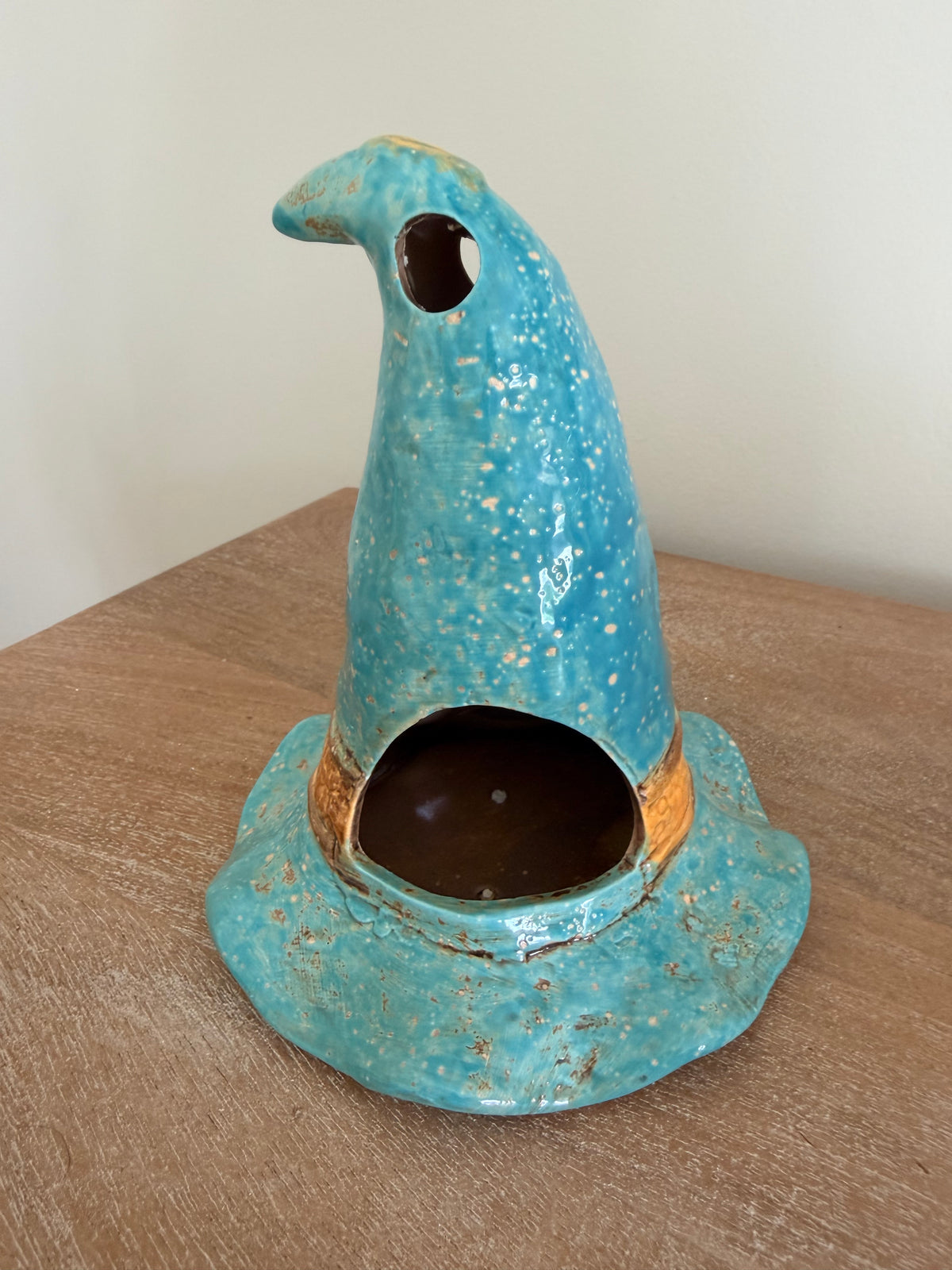 Whimsical Ceramic Witch Hat Luminary 7” Halloween Candle Holder Tabletop Decor