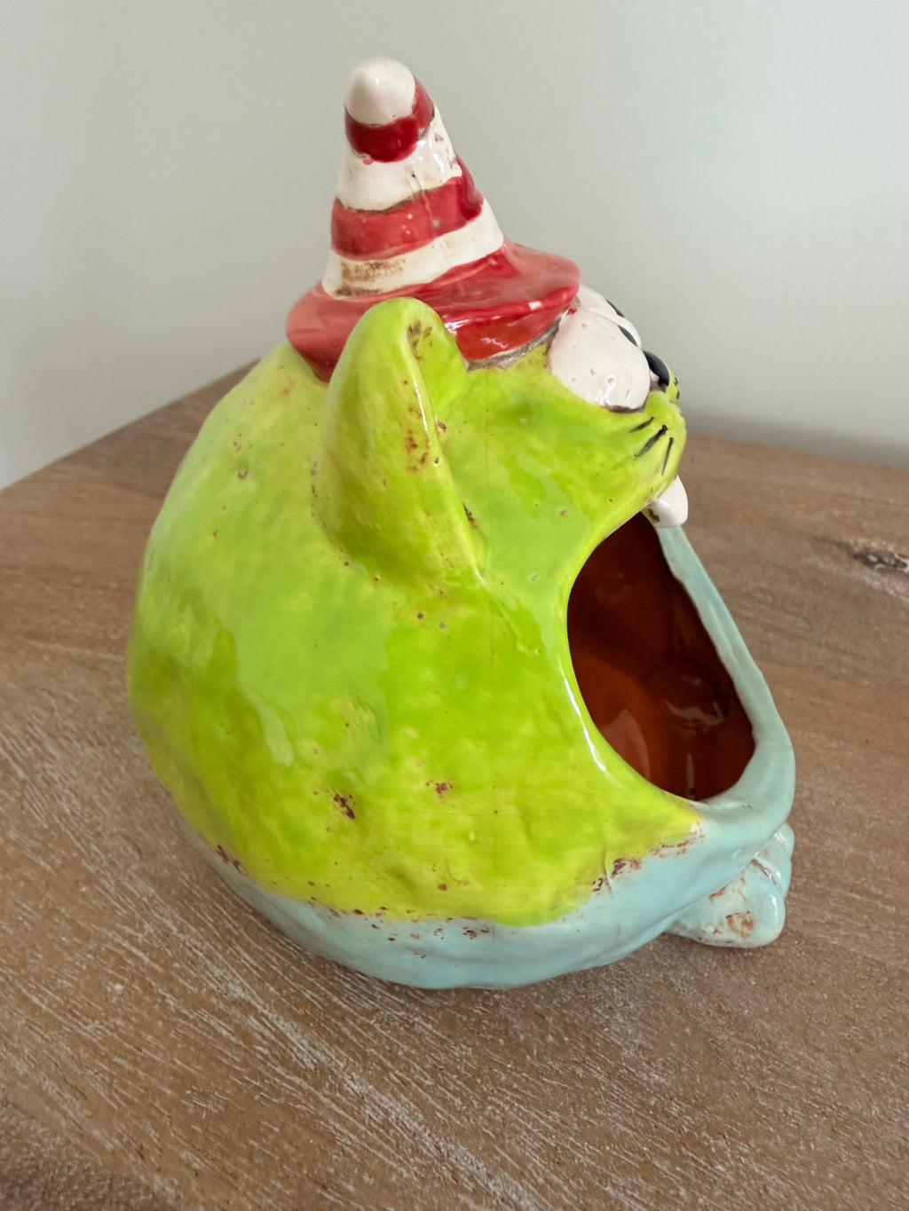 Whimsical Ceramic Cat In Hat 8” Fun Halloween Tea Light Holder Tabletop Decor