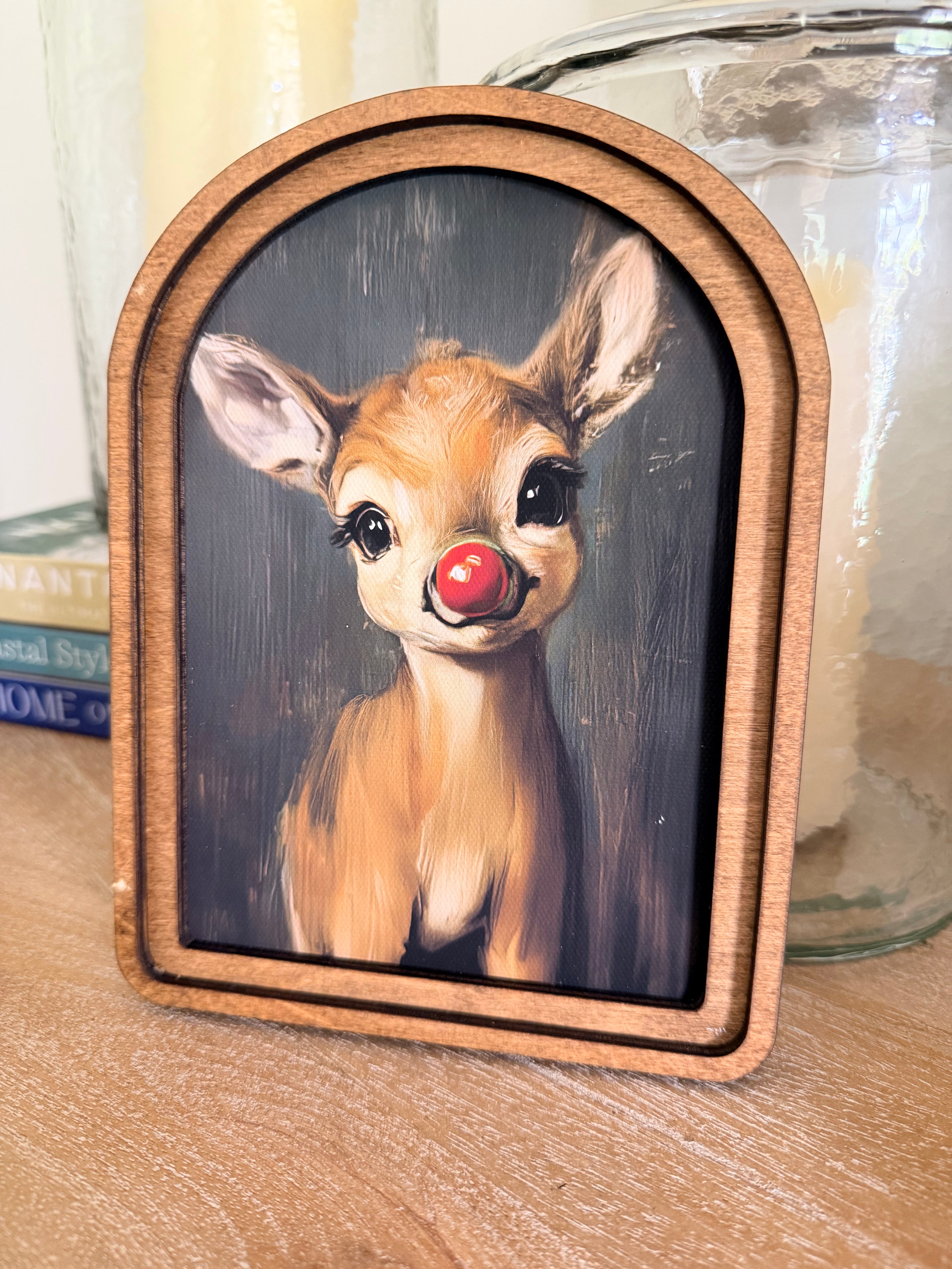 Rudolph Red Nosed Reindeer Arch Wood Frame Art Print 6 x 8 Christmas Decor