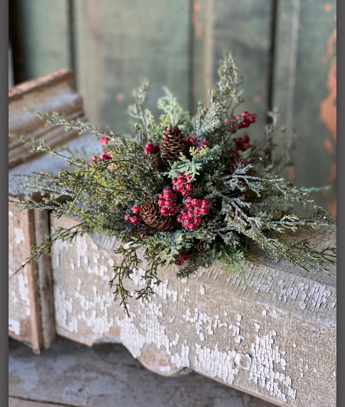 Divinity Berry Cedar Half Sphere 11” Frosted Pinecone Centerpiece Christmas Table Decor Farmhouse