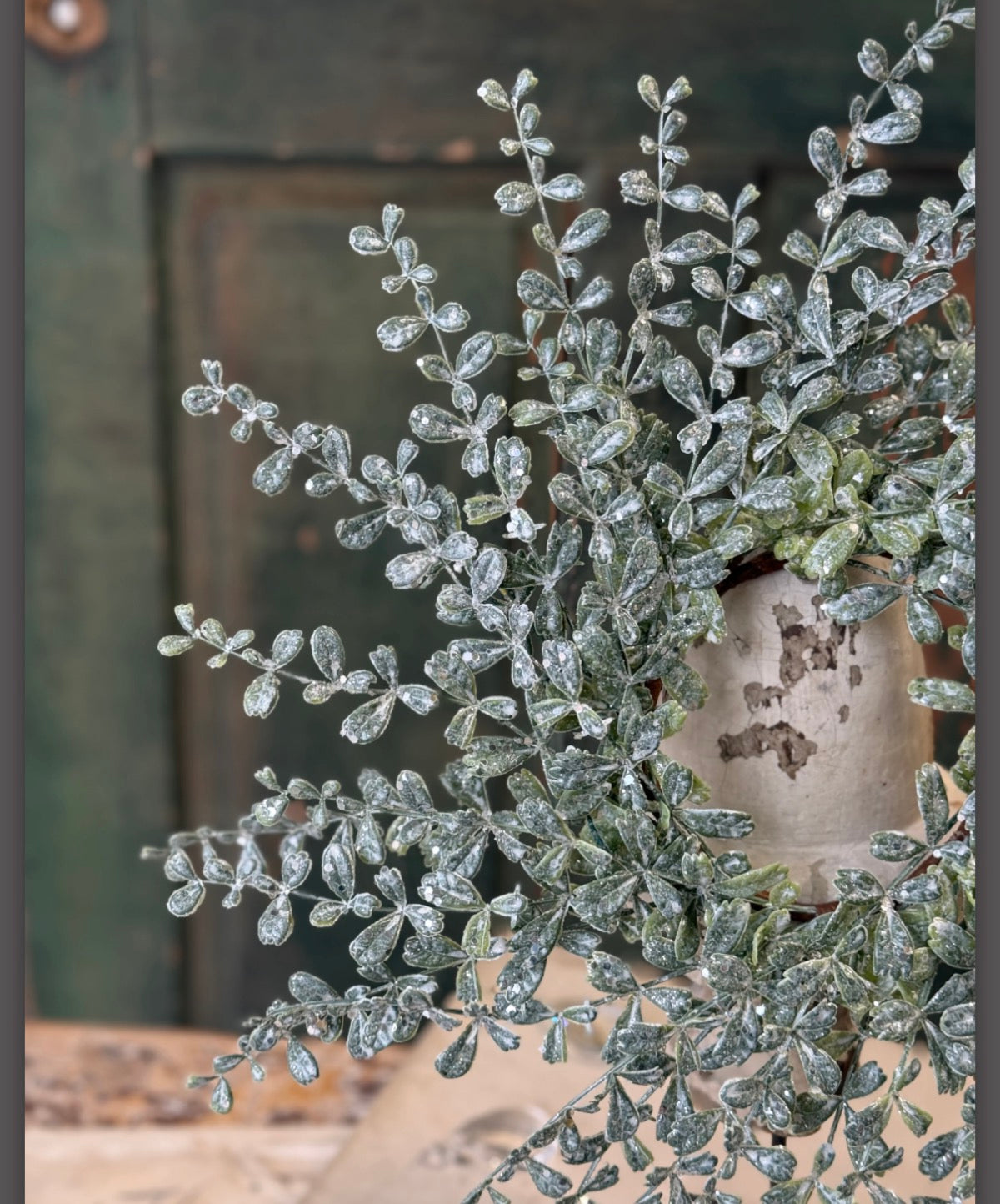 Glitter Gleam Greens 16” Candle Ring Frosted Winter Foliage Wreath