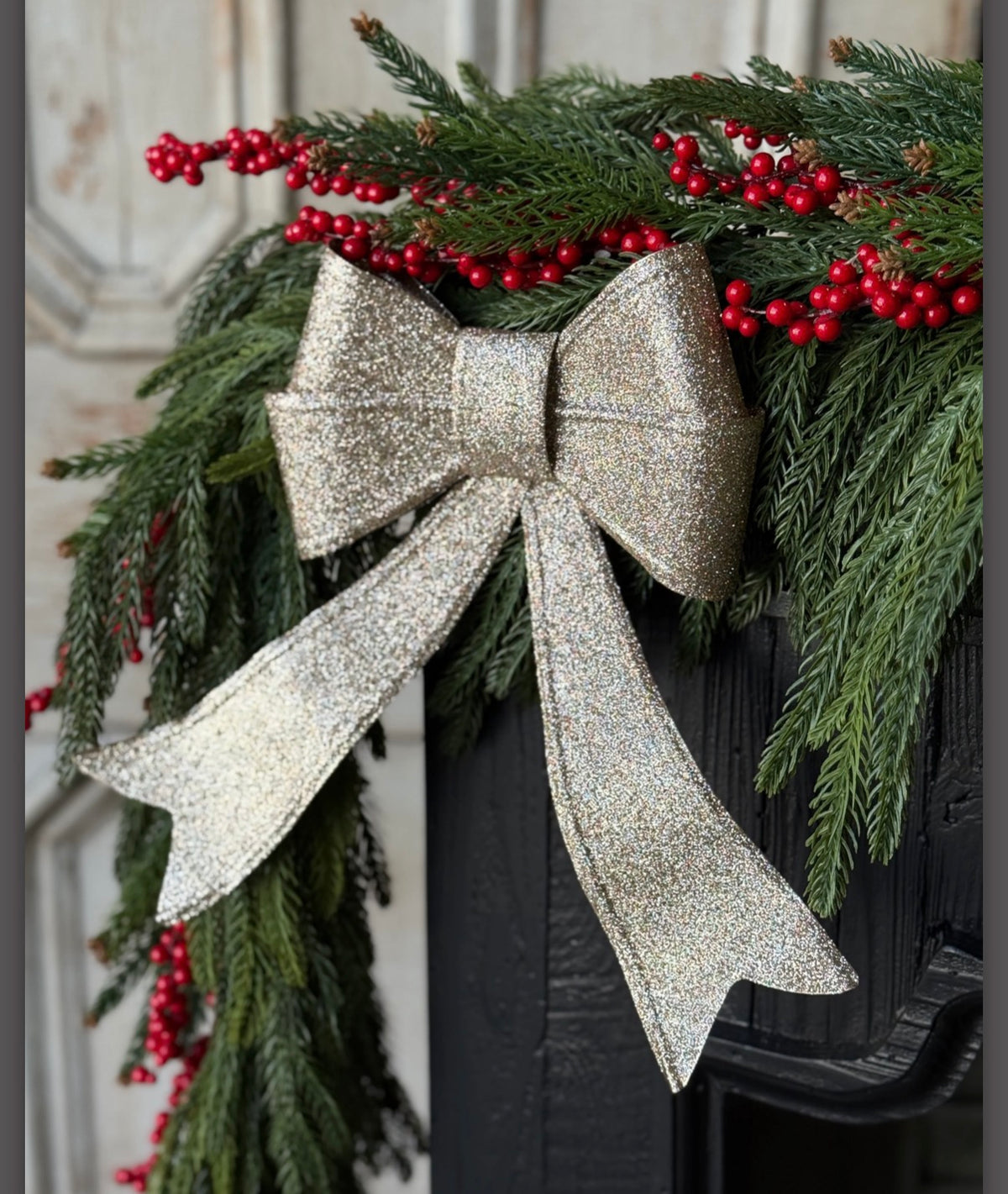 Sparkling Sashes Glitter Bow 12” Christmas Holiday Garland Wreath Accent