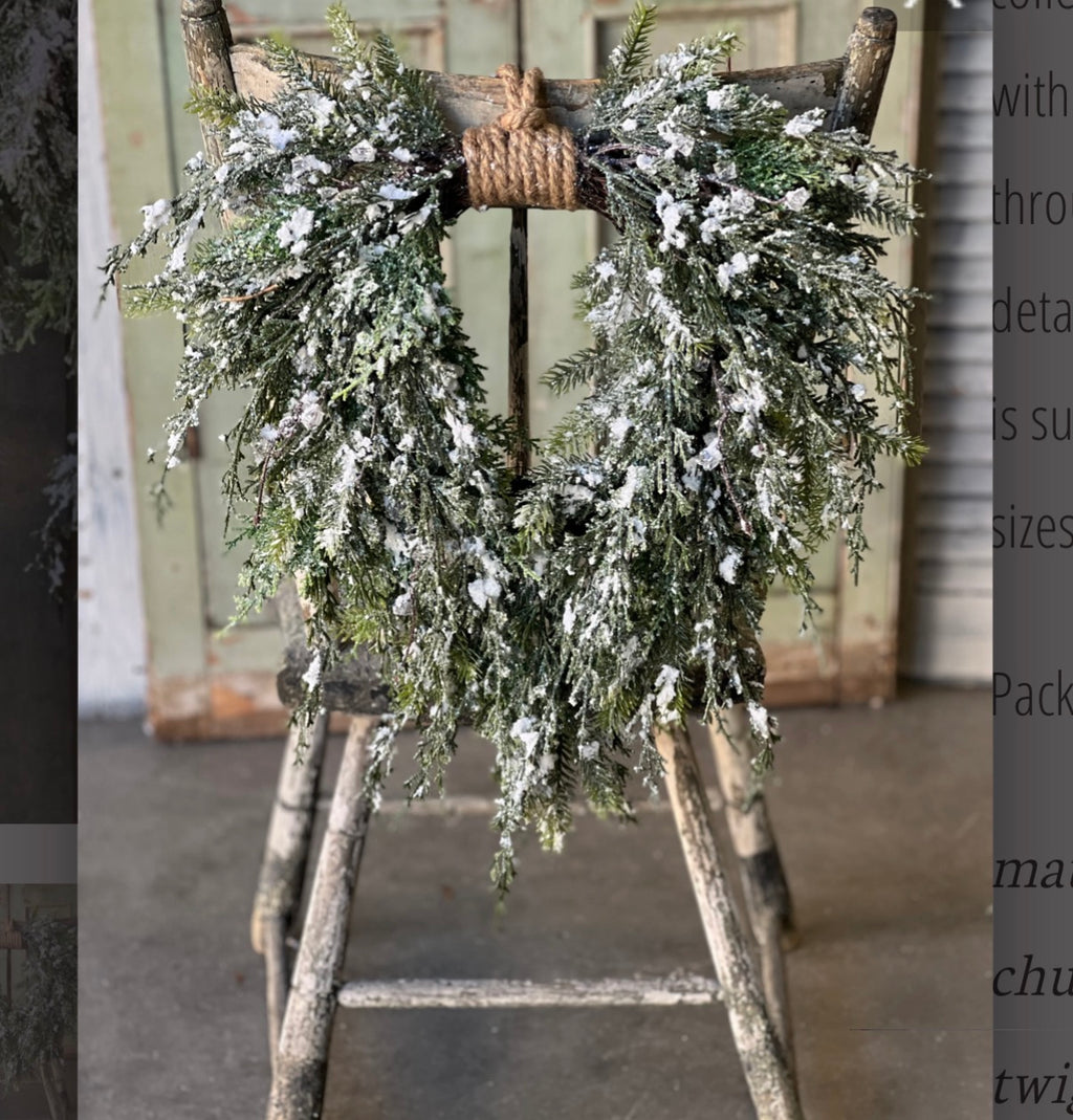 Prismatic Greens 18” Hanging Wreath Frosted Cedar Pine Christmas Wreath Front Door Decor