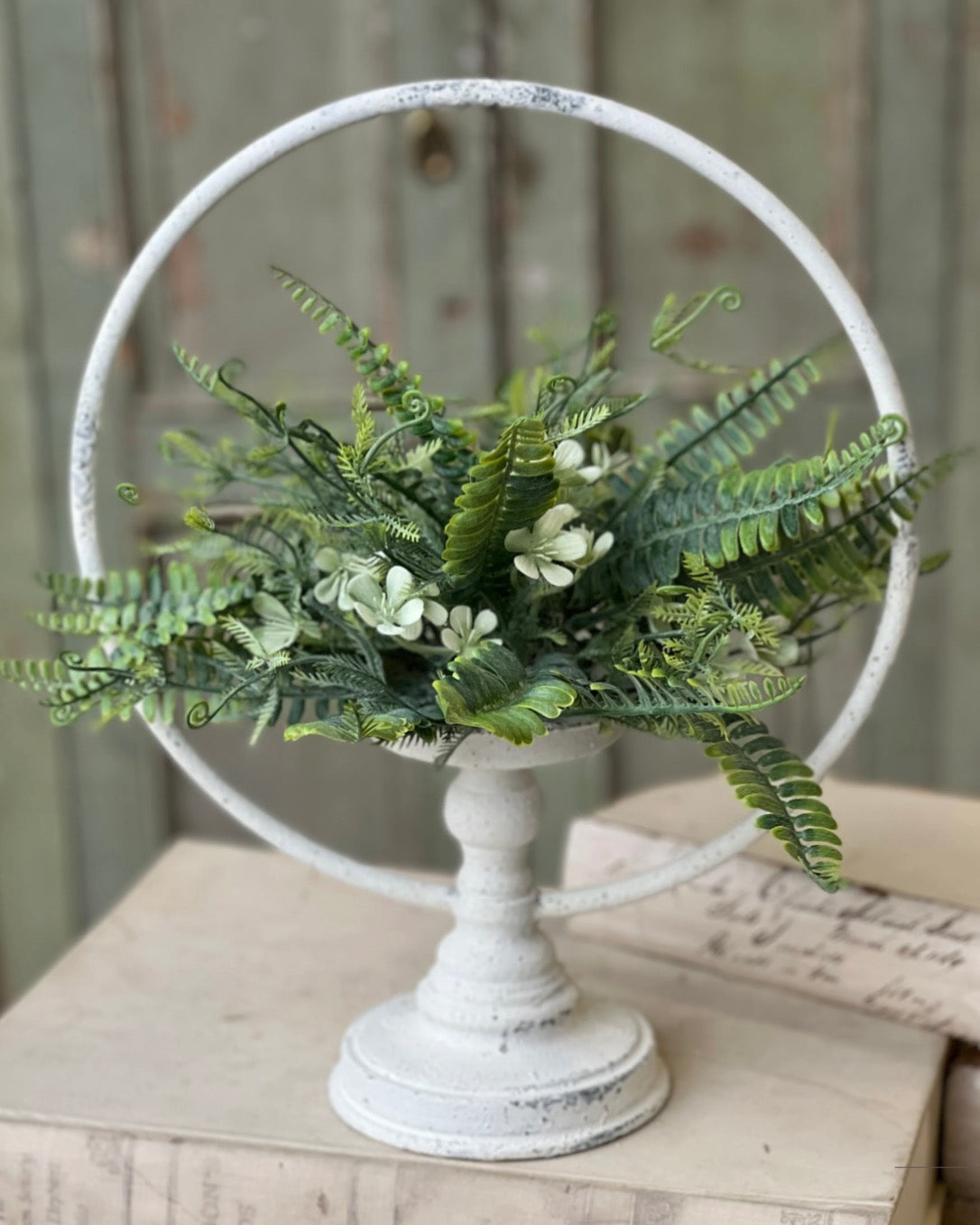 15.75” White Circlet Halo Candle Holder Farmhouse Home Decor Centerpiece Tabletop