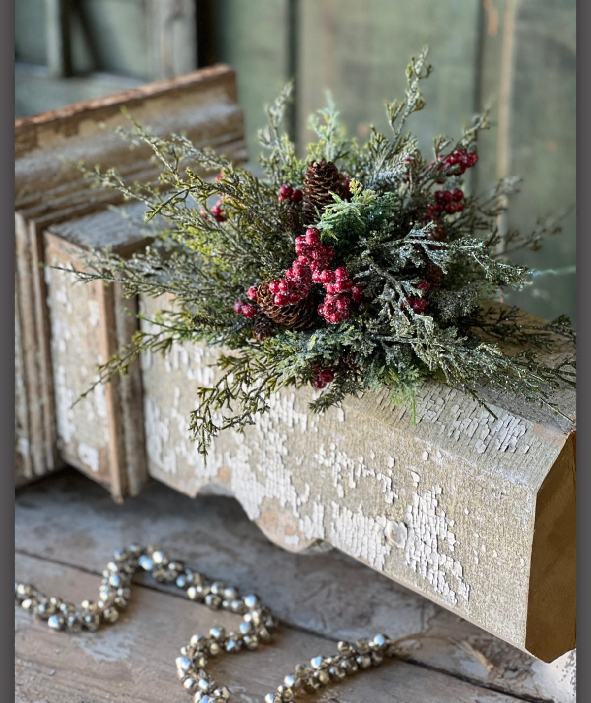 Divinity Berry Cedar Half Sphere 11” Frosted Pinecone Centerpiece Christmas Table Decor Farmhouse