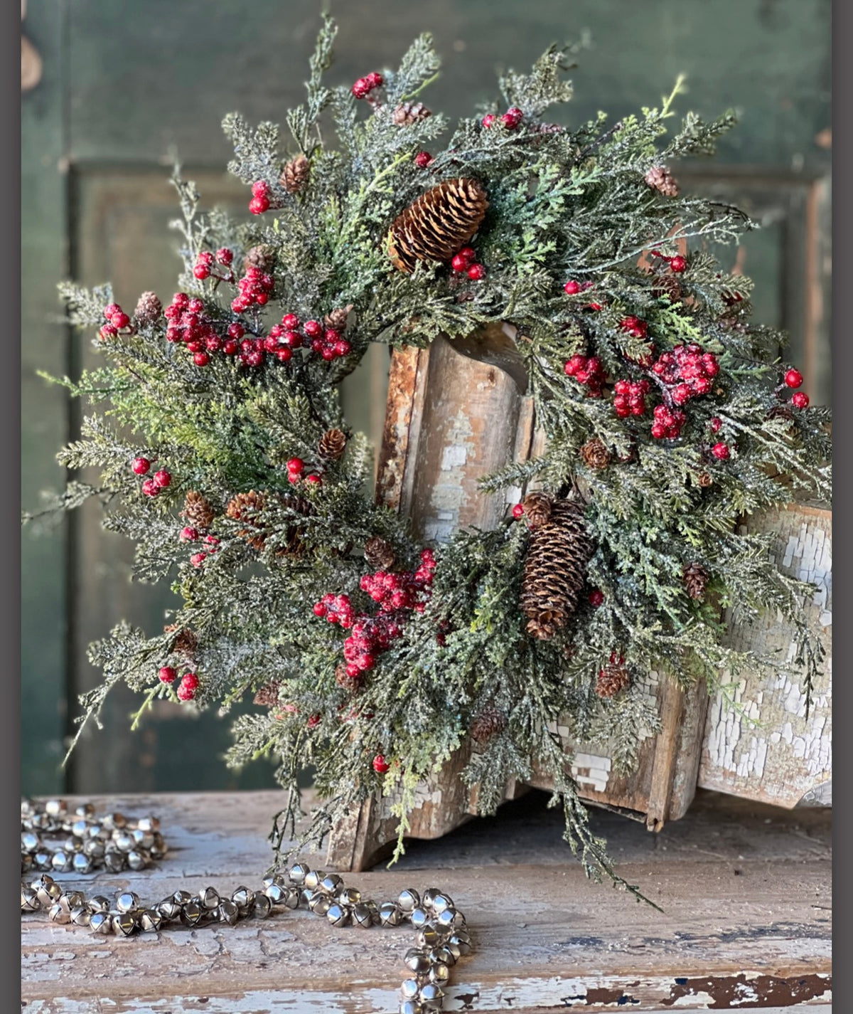 18” Divinity Berry Cedar Pinecone Candle Ring Christmas Holiday Centerpiece