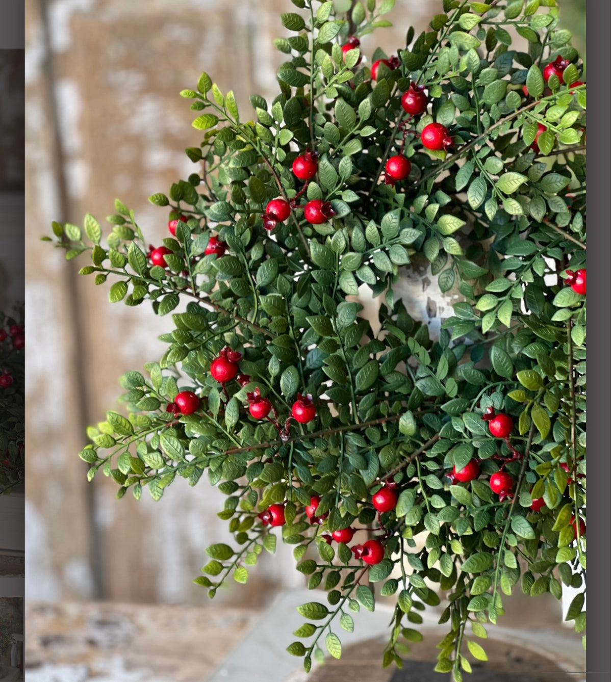 Lively Berry Bough 16” Candle Ring Boxwood Red Berries Christmas Centerpiece Holiday Table Decor