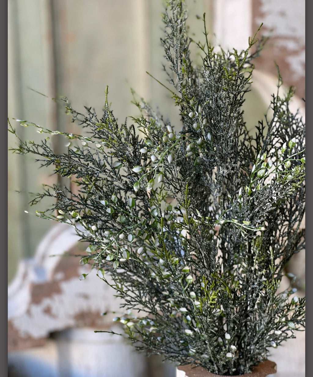 20” Shimmering Cedar Bush Pick Frosted Faux Christmas Greenery With Snow & Glitter