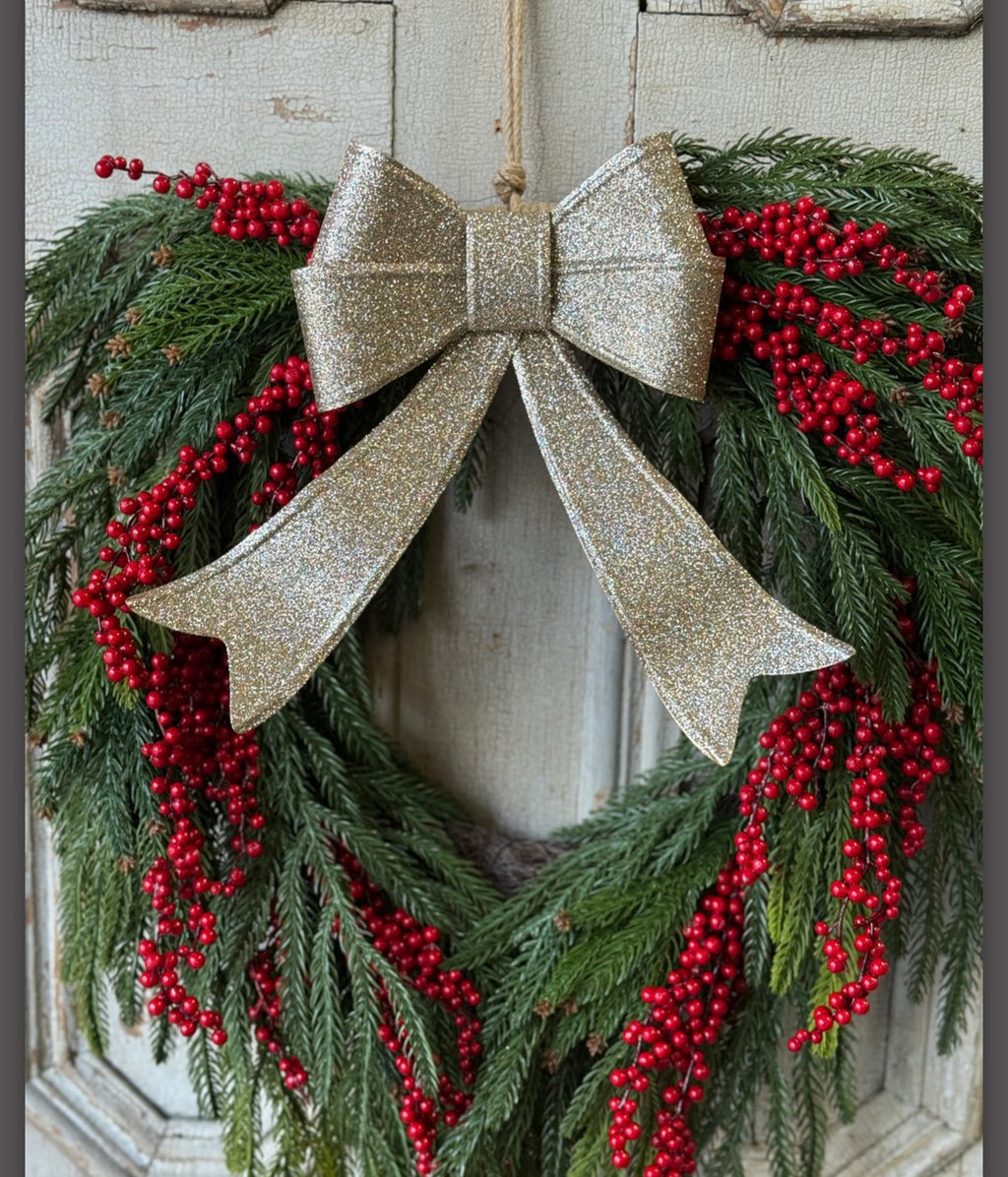 Sparkling Sashes Glitter Bow 12” Christmas Holiday Garland Wreath Accent
