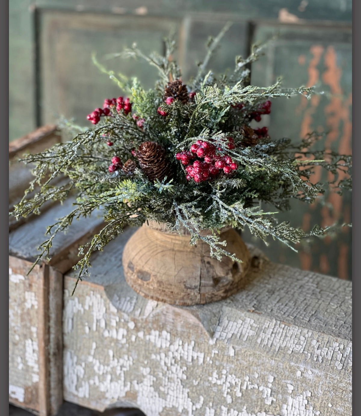 Divinity Berry Cedar Half Sphere 11” Frosted Pinecone Centerpiece Christmas Table Decor Farmhouse