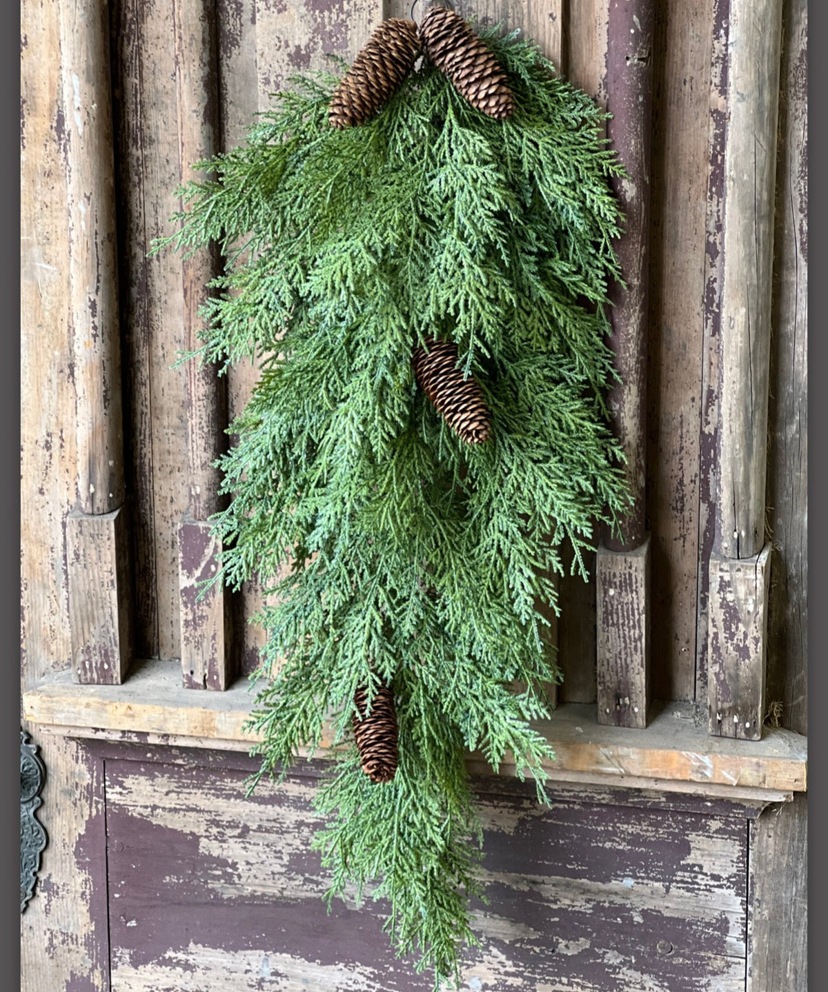 24” Celtic Cedar Hanging Swag Realistic Faux Cedar Greenery With Pinecones