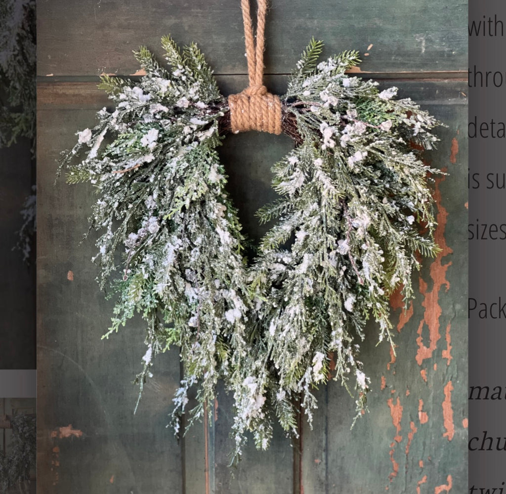 Prismatic Greens 18” Hanging Wreath Frosted Cedar Pine Christmas Wreath Front Door Decor
