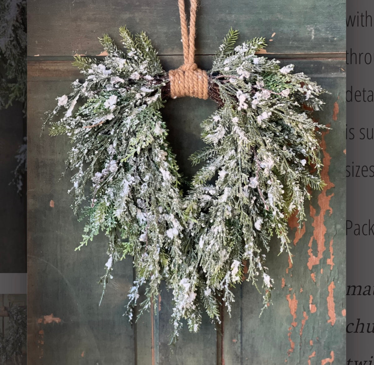 Prismatic Greens 18” Hanging Wreath Frosted Cedar Pine Christmas Wreath Front Door Decor