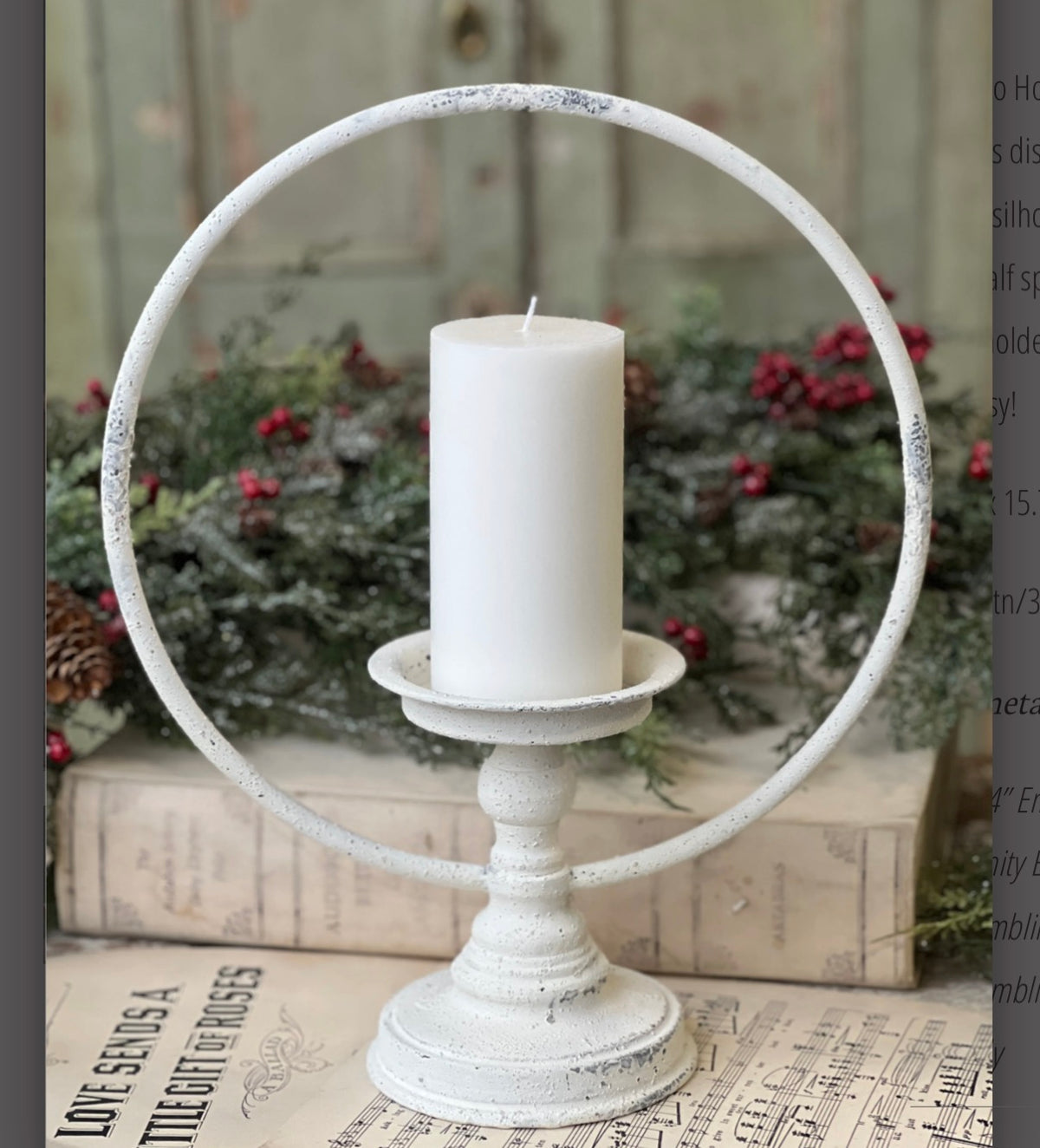 15.75” White Circlet Halo Candle Holder Farmhouse Home Decor Centerpiece Tabletop