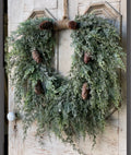 Silver Thread 28” Frosted Cedar Wreath Christmas Pinecone Farmhouse Winter Front Door