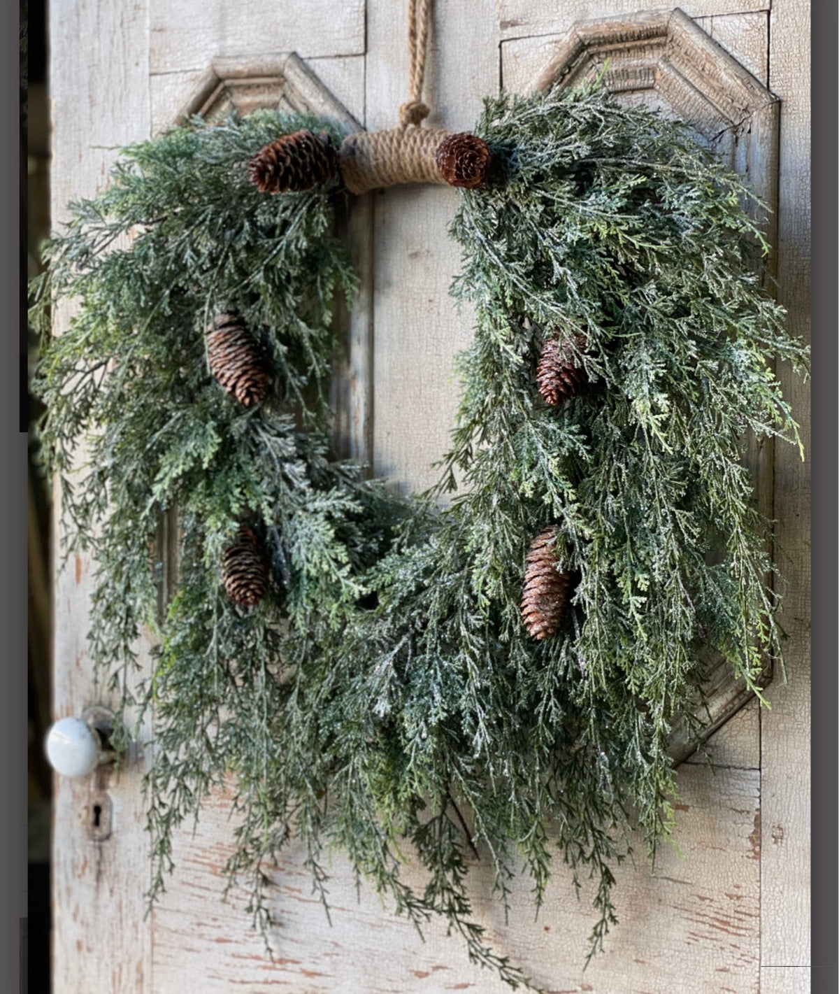 Silver Thread 28” Frosted Cedar Wreath Christmas Pinecone Farmhouse Winter Front Door