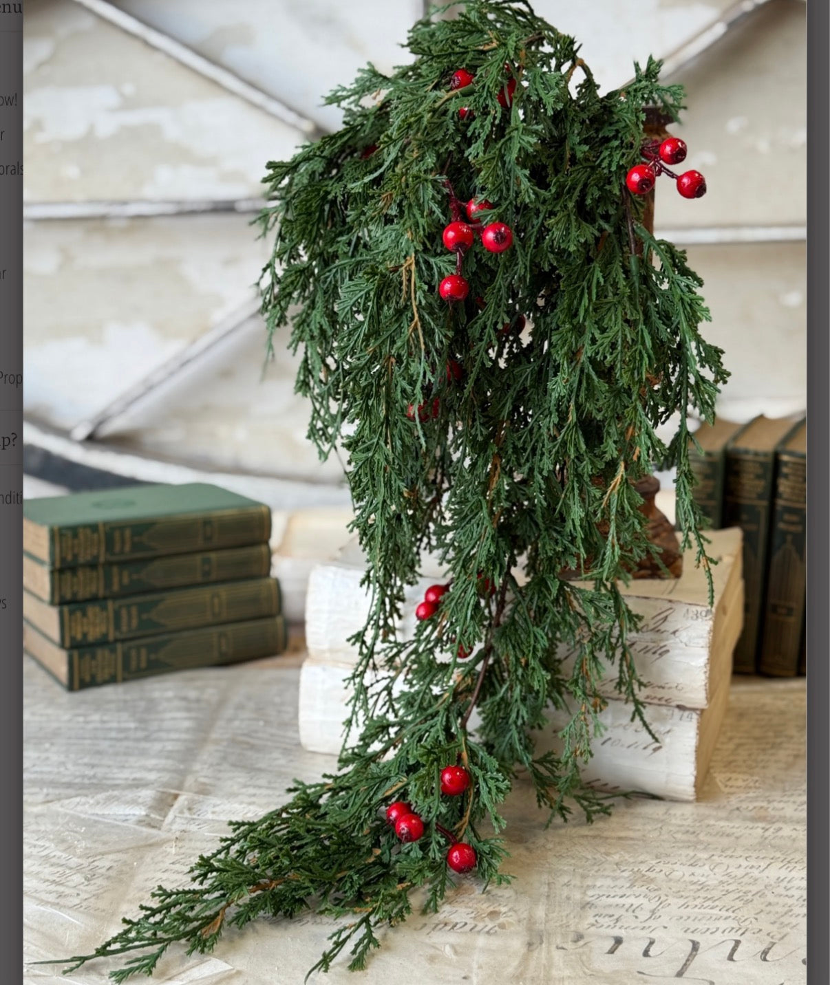 Emerald Falls Celebration Berry Greenery 24” Spray Faux Cedar Pick Christmas