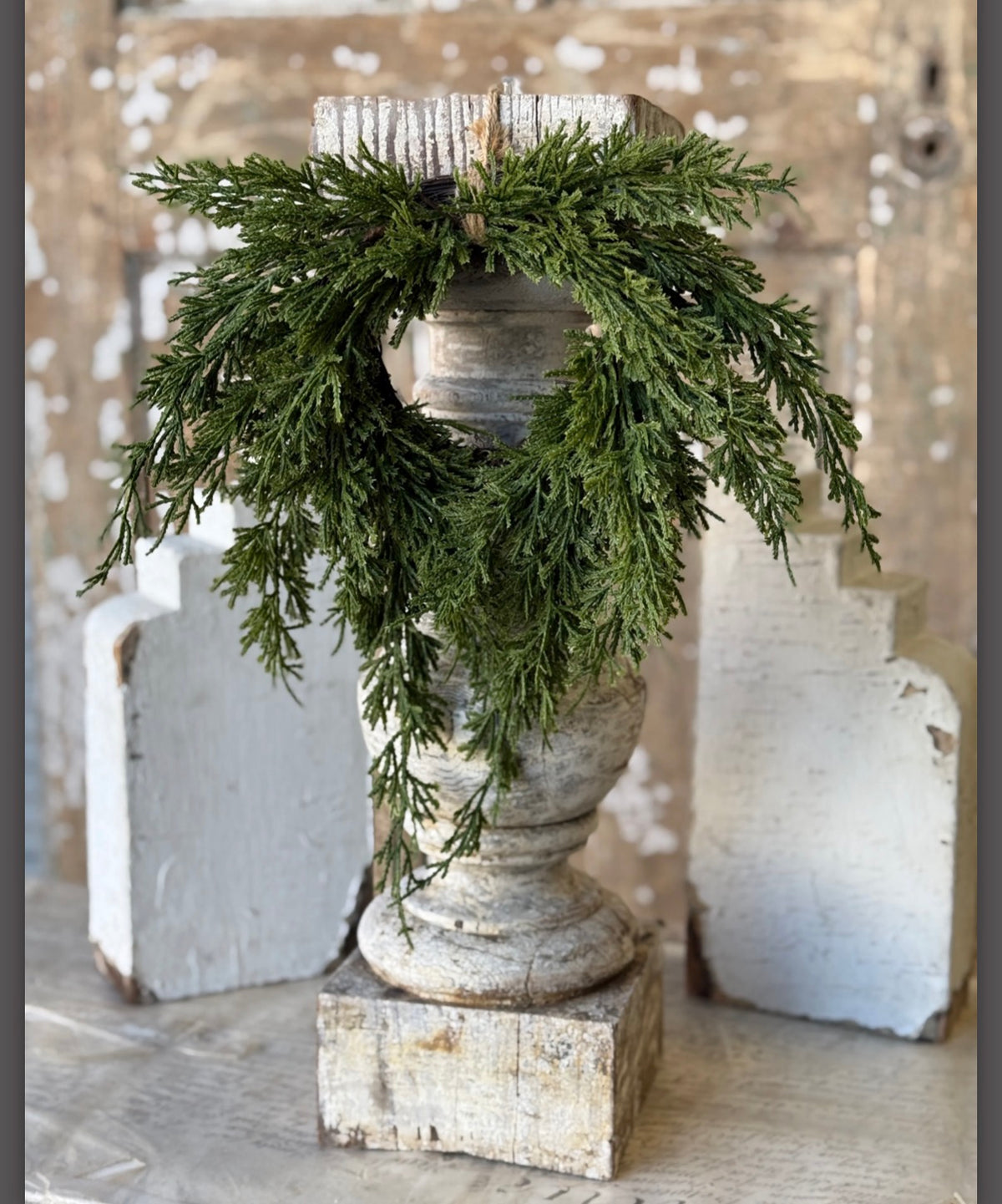 Woodland Cedar 12” Small Christmas Wreath With Red Bow Faux Greenery Farmhouse Classic