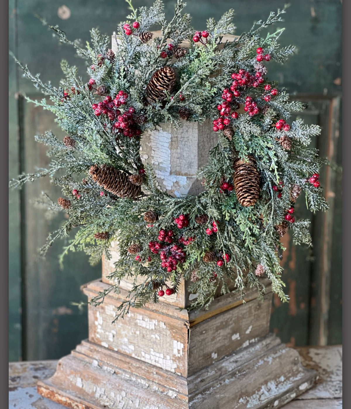 18” Divinity Berry Cedar Pinecone Candle Ring Christmas Holiday Centerpiece