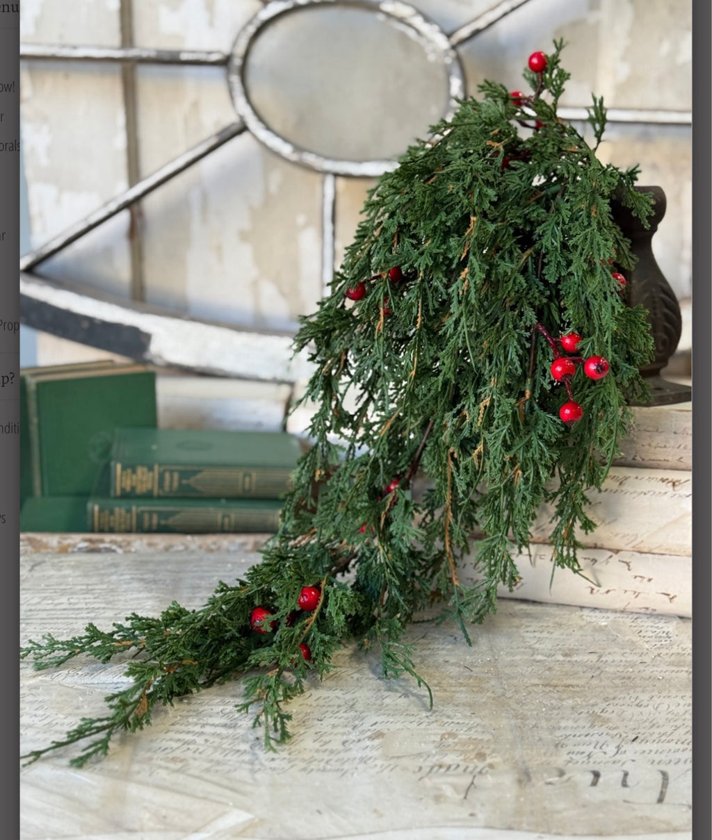 Emerald Falls Celebration Berry Greenery 24” Spray Faux Cedar Pick Christmas