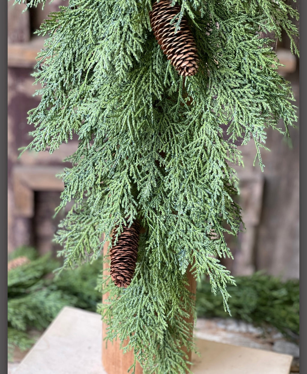 24” Celtic Cedar Hanging Swag Realistic Faux Cedar Greenery With Pinecones