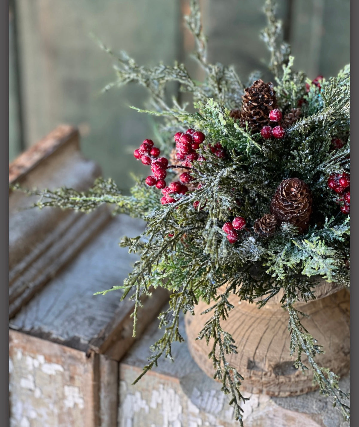 Divinity Berry Cedar Half Sphere 11” Frosted Pinecone Centerpiece Christmas Table Decor Farmhouse