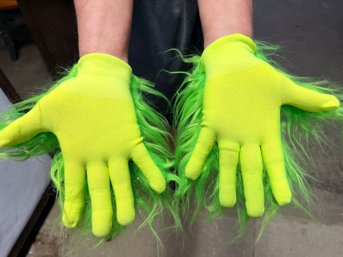 Lime Green Furry Costume Gloves Women’s Small/Medium Whimsical Holiday