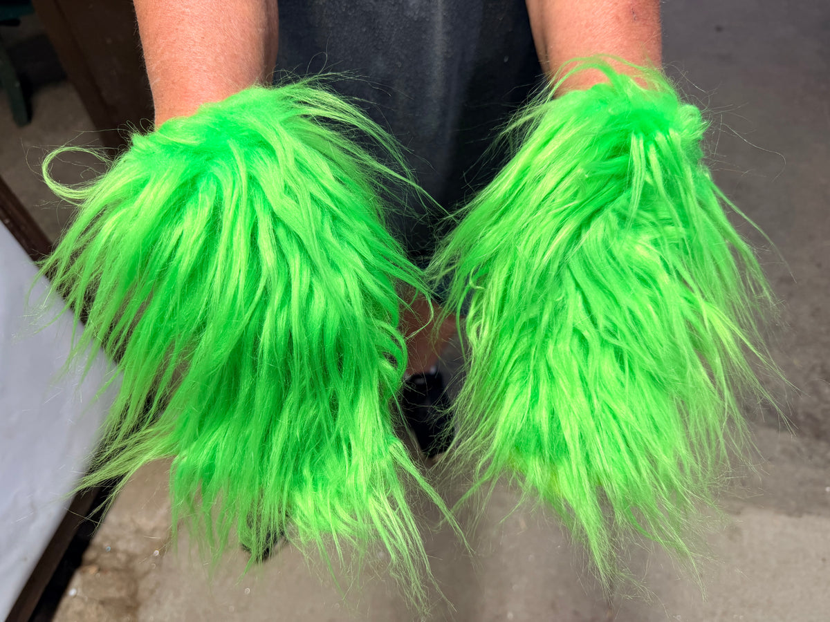 Lime Green Furry Costume Gloves Women’s Small/Medium Whimsical Holiday