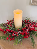 Frosted Red Berry Wreath 20” Snow Dusted Christmas Door Decor Centerpiece