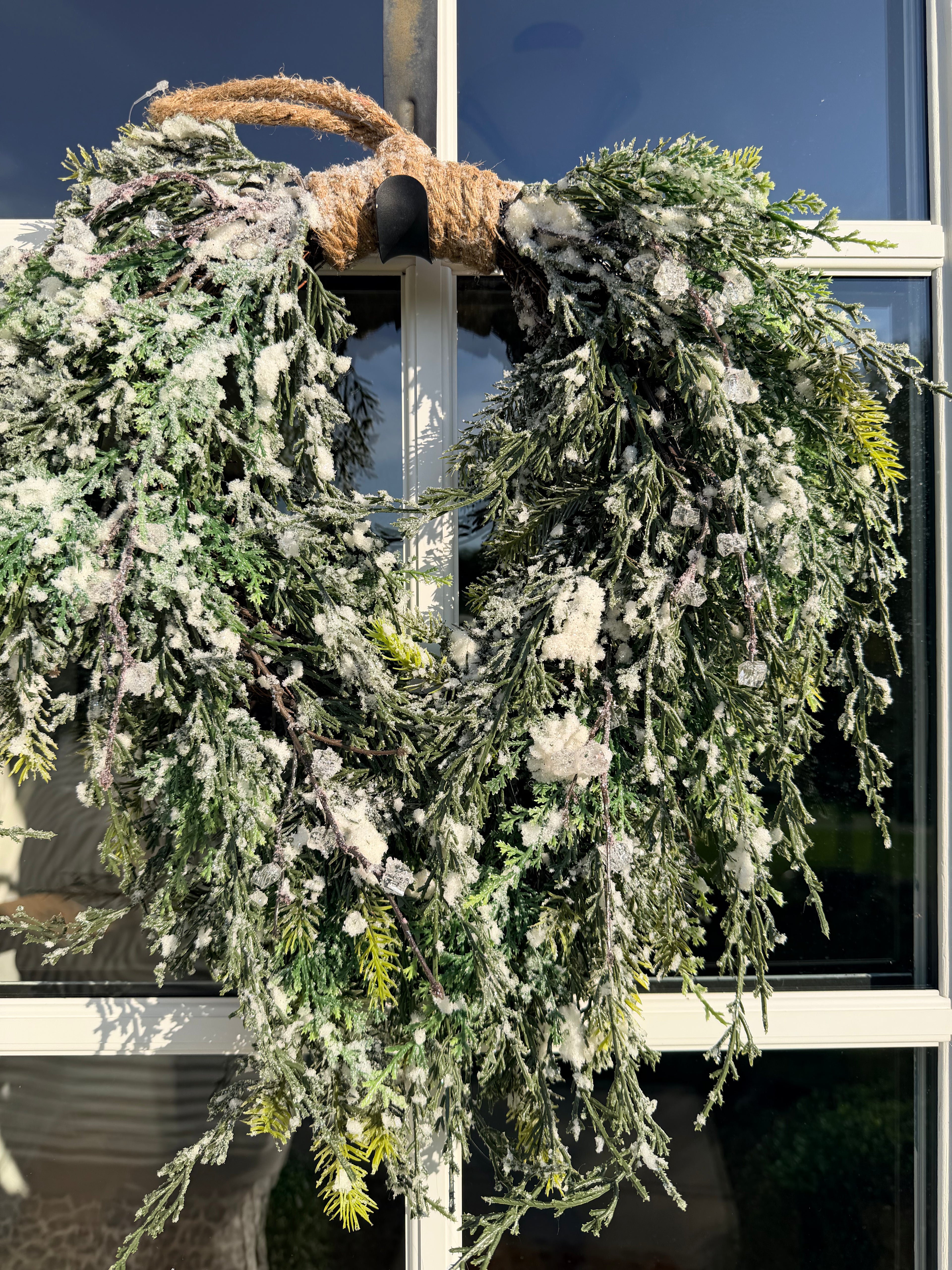 Prismatic Greens 18” Hanging Wreath Frosted Cedar Pine Christmas Wreath Front Door Decor