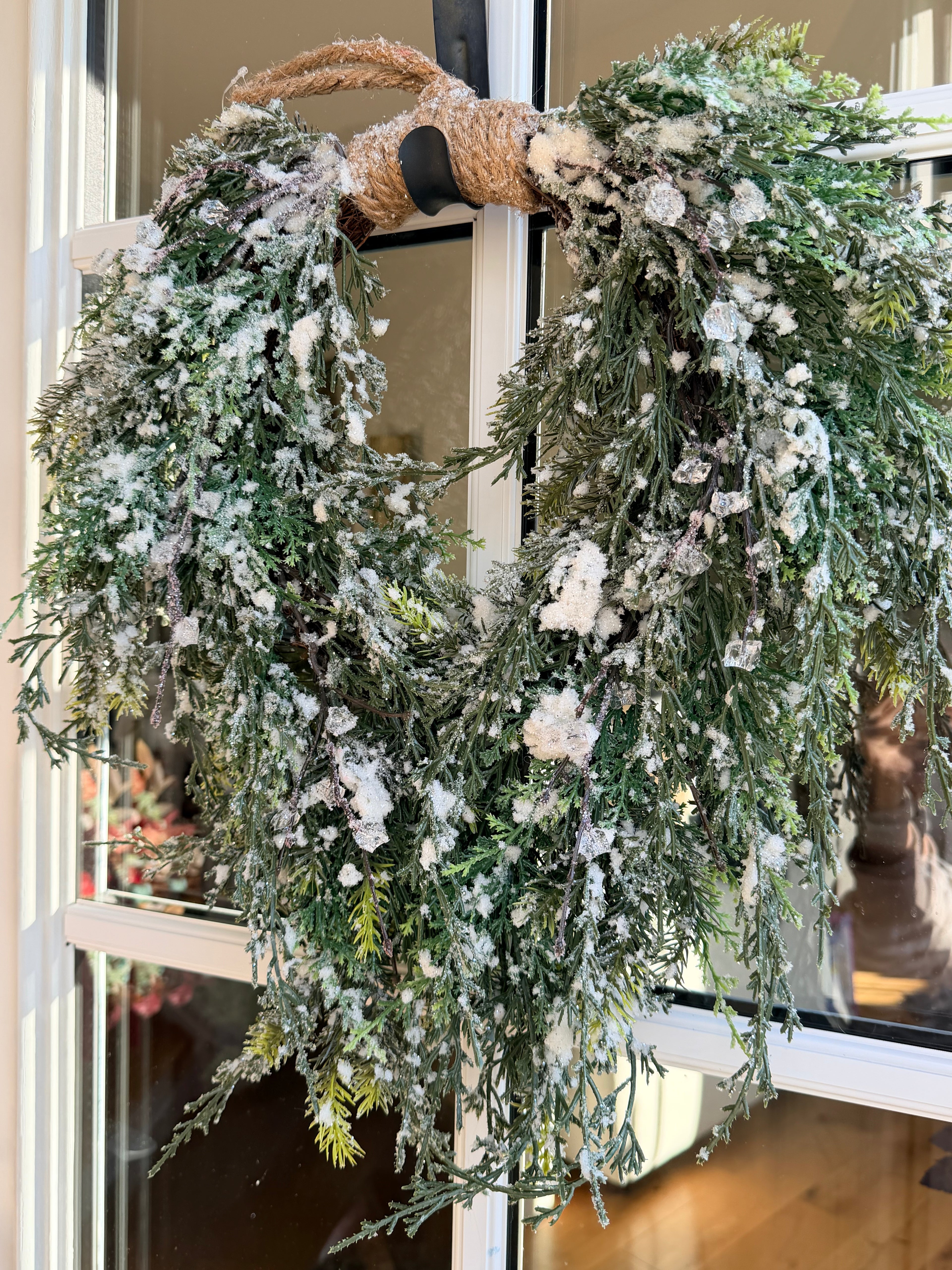 Prismatic Greens 18” Hanging Wreath Frosted Cedar Pine Christmas Wreath Front Door Decor