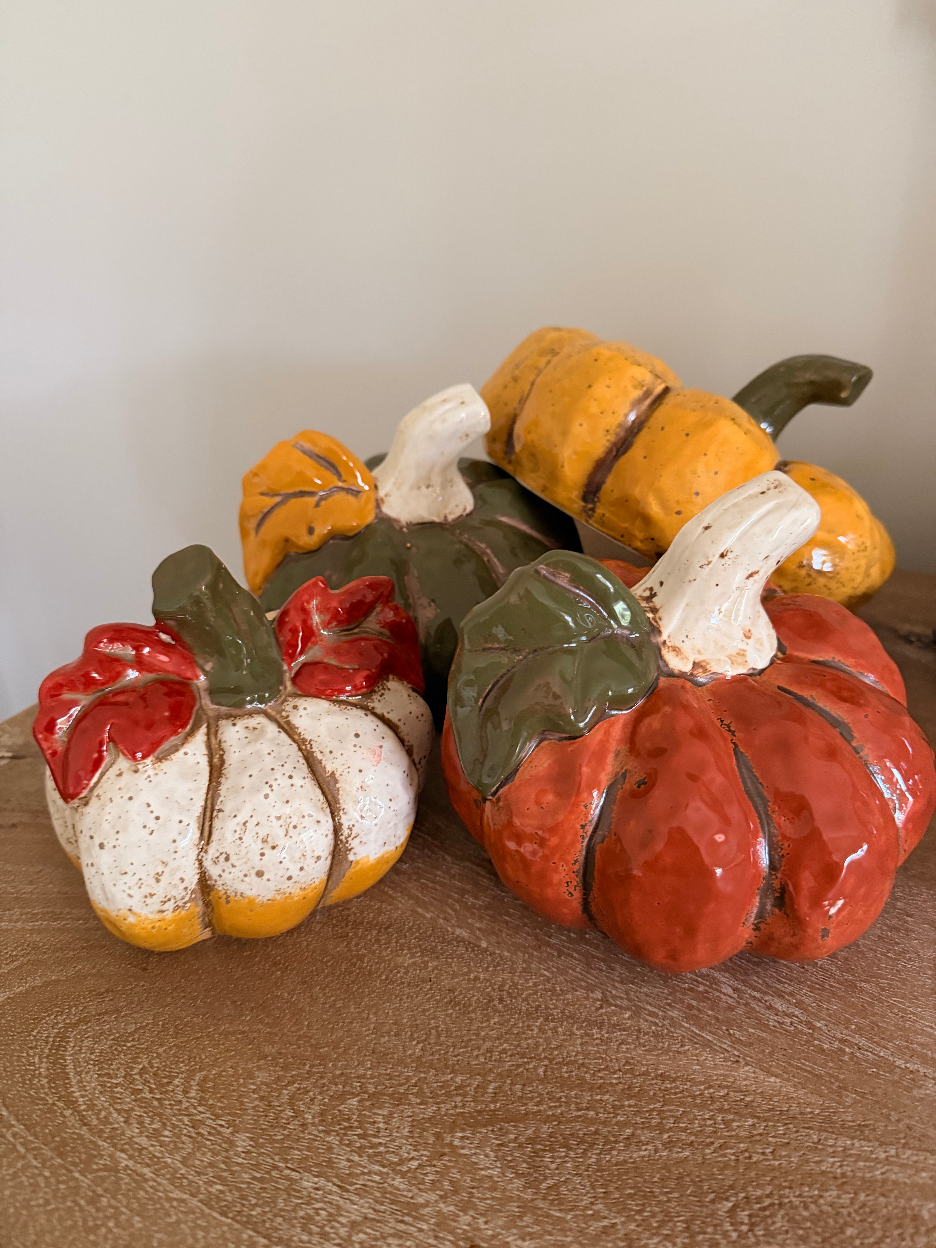 Ceramic Glazed Pumpkin 5” Golden Amber Farmhouse Harvest Tabletop Decor Autumn Fall