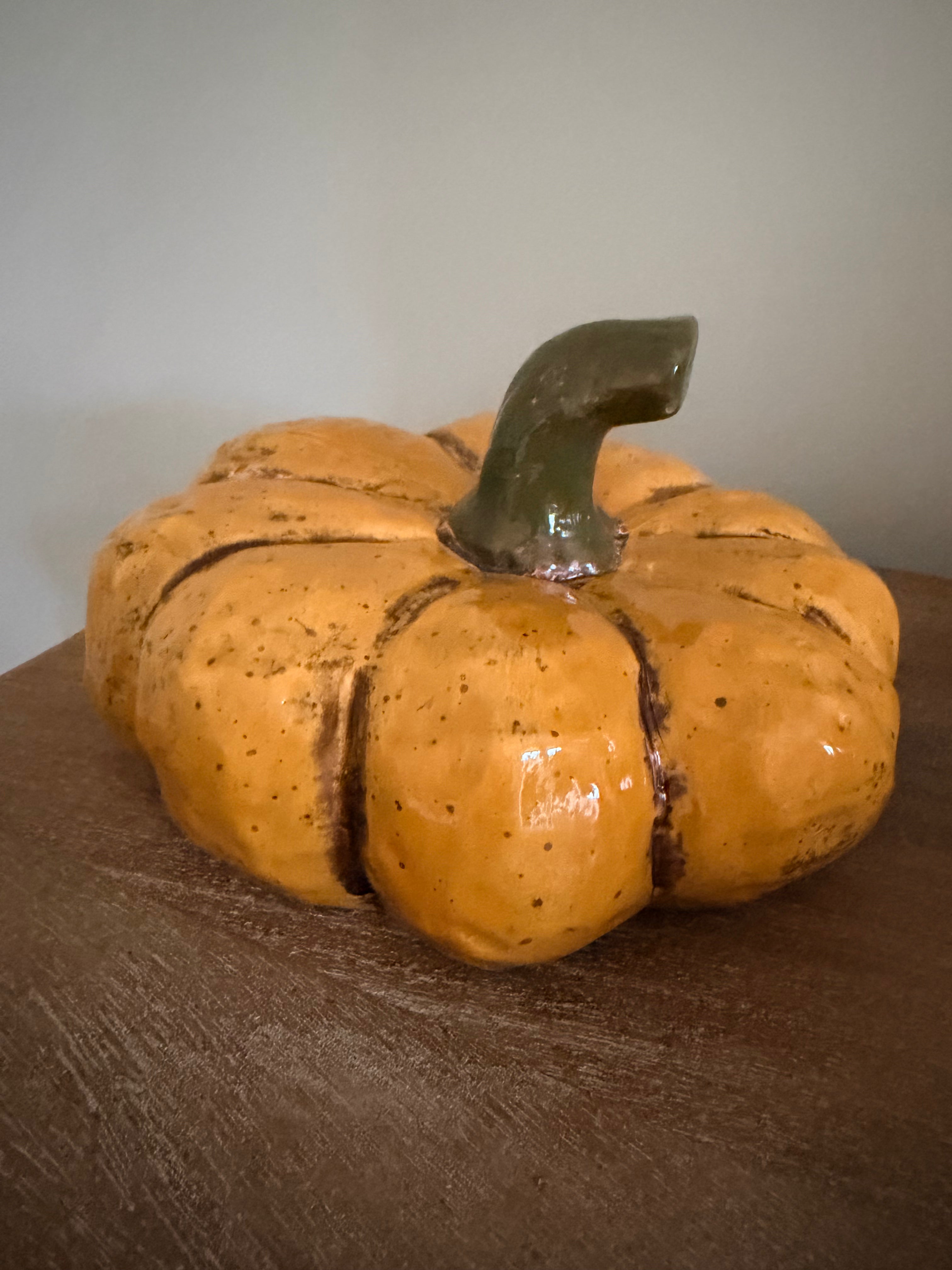 Ceramic Glazed Pumpkin 5” Golden Amber Farmhouse Harvest Tabletop Decor Autumn Fall