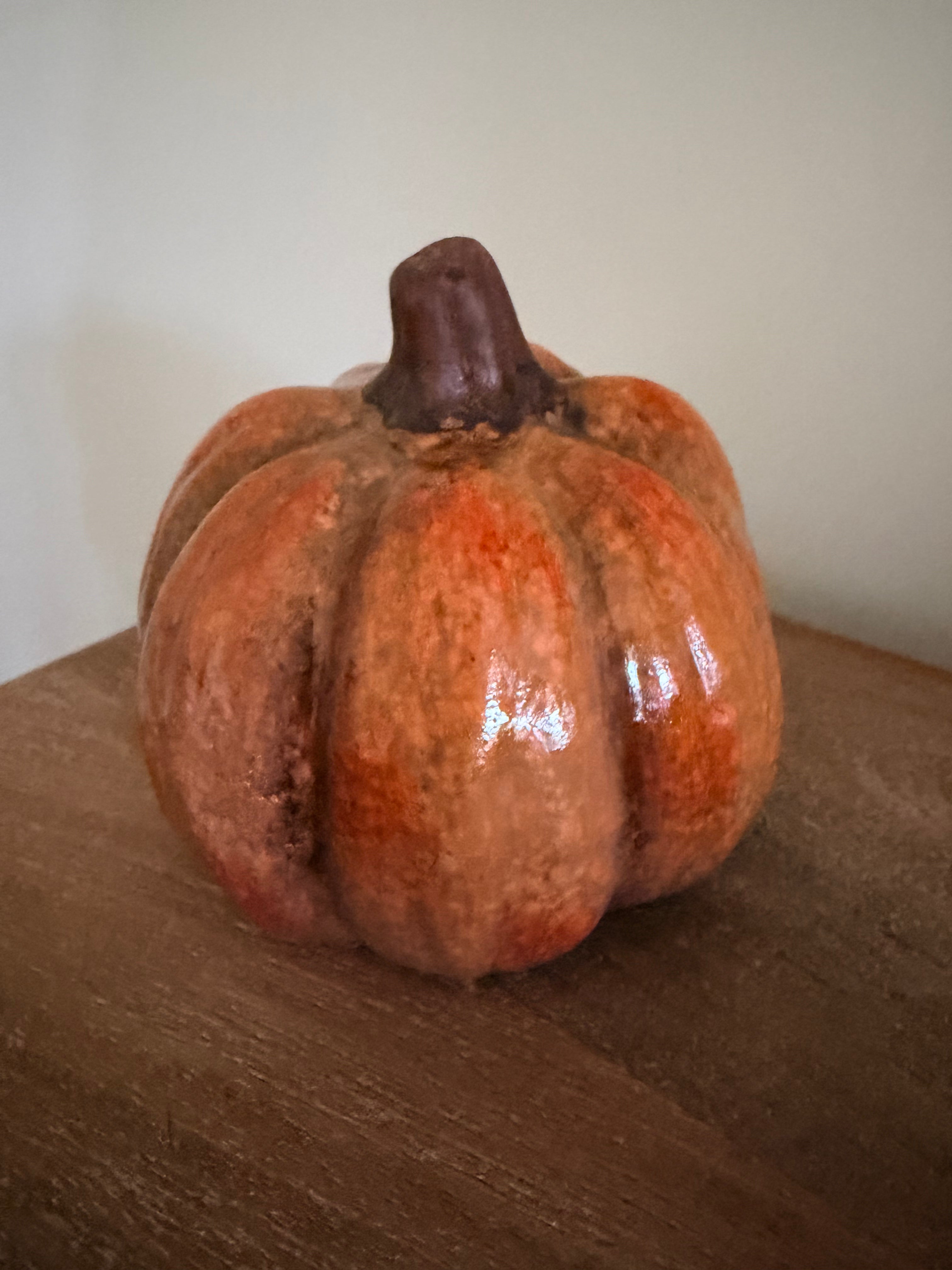 Resin Rustic 5” Pumpkin Burnt Orange Glazed Rustic Autumn Fall Tabletop Decor Thanksgiving