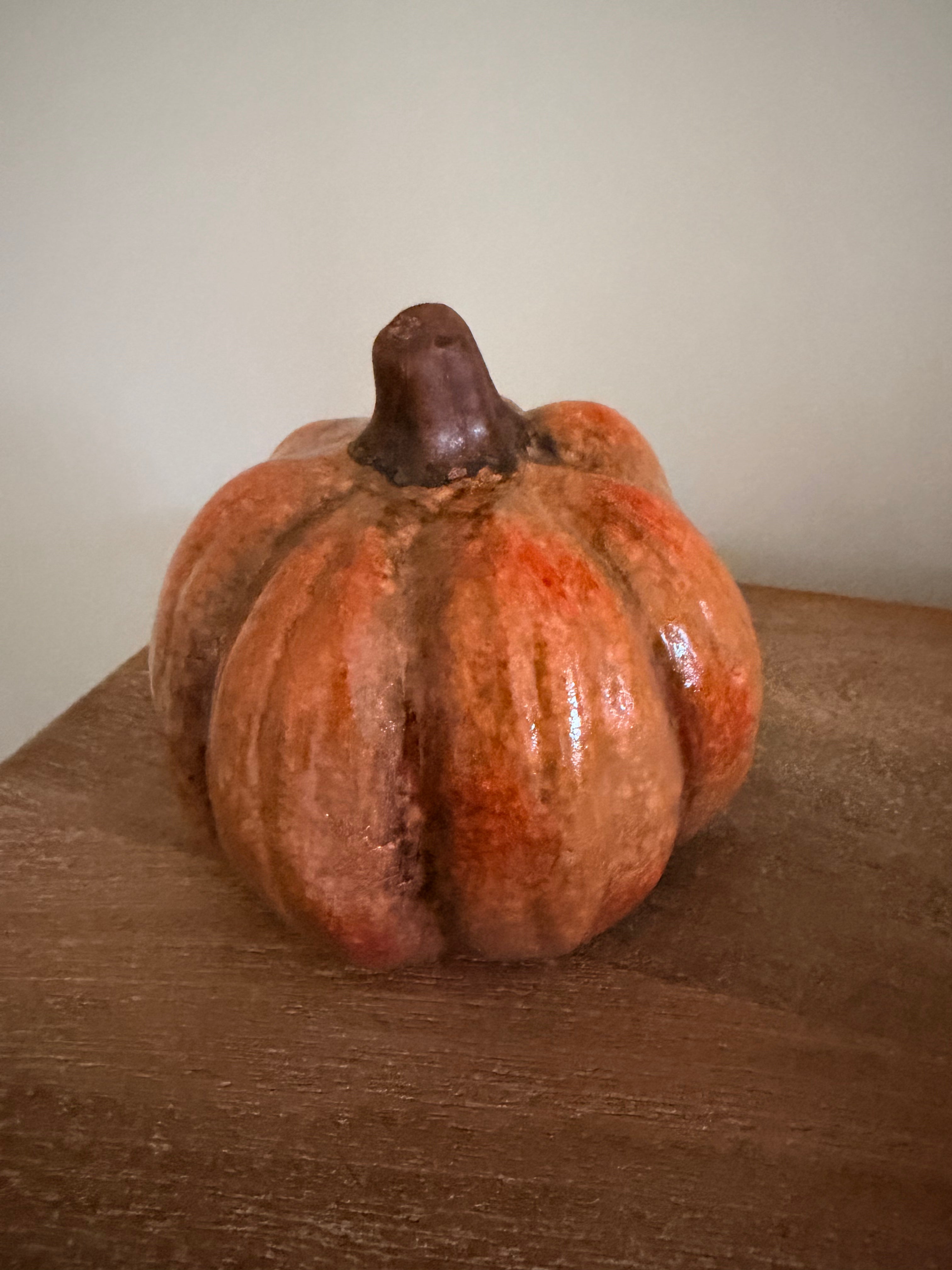 Resin Rustic 5” Pumpkin Burnt Orange Glazed Rustic Autumn Fall Tabletop Decor Thanksgiving