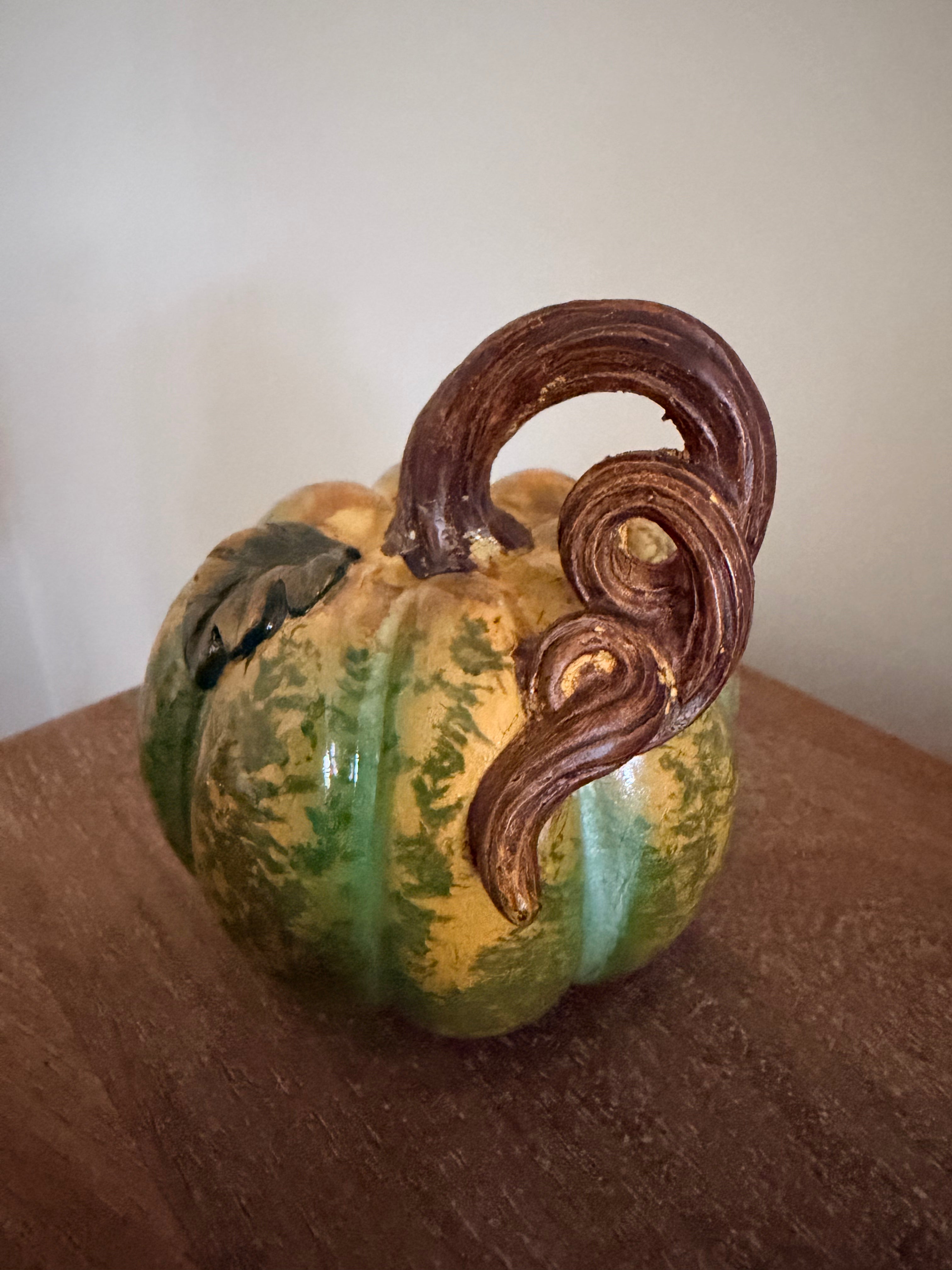 Resin Curled Vine Pumpkin 4.5” Glazed Rustic Autumn Thanksgiving Tabletop Decor Farmhouse Harvest