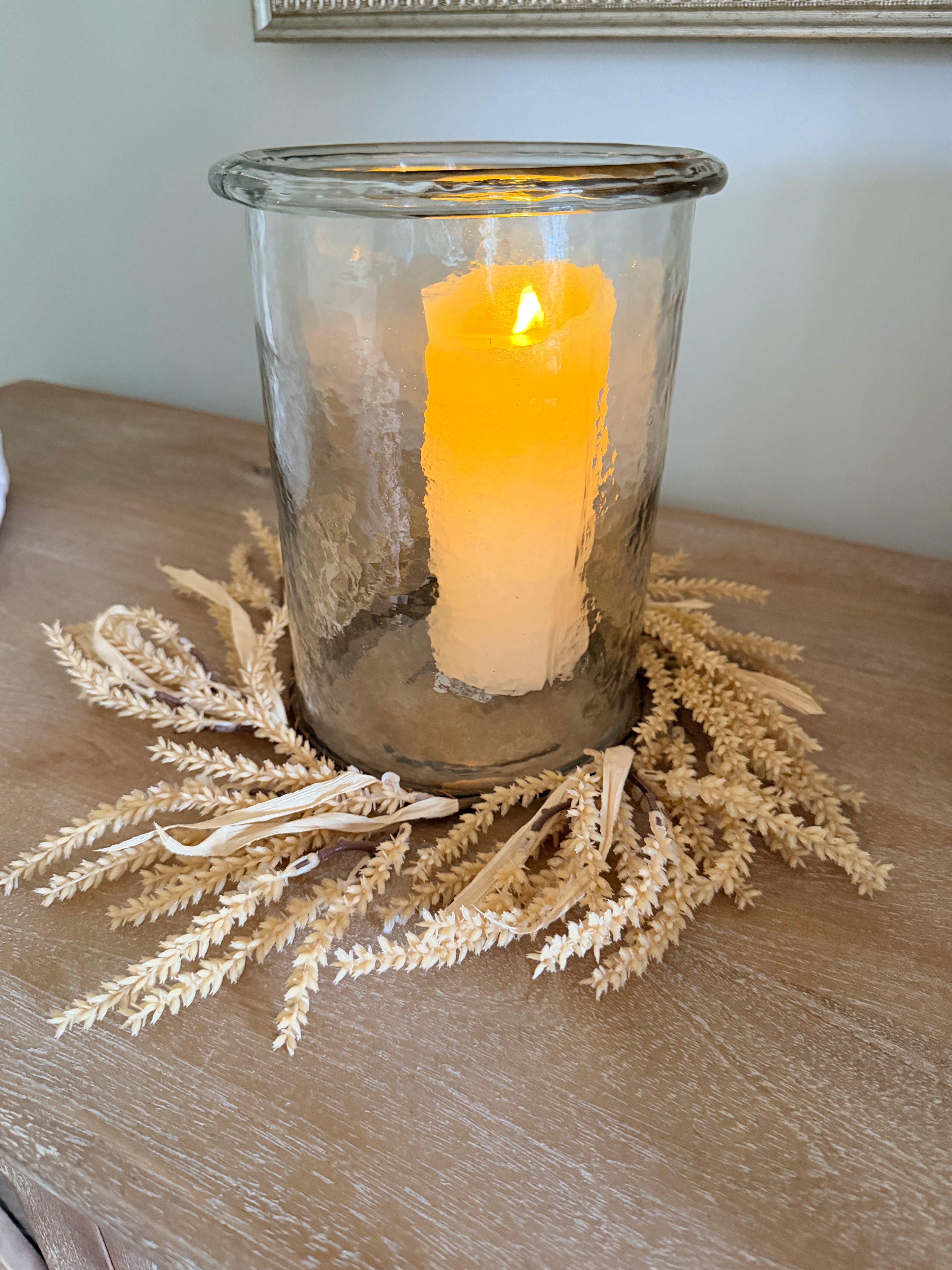 Golden Wheat 14” Candle Ring Dried Grass Wreath Tabletop Decor Farmhouse Neutral