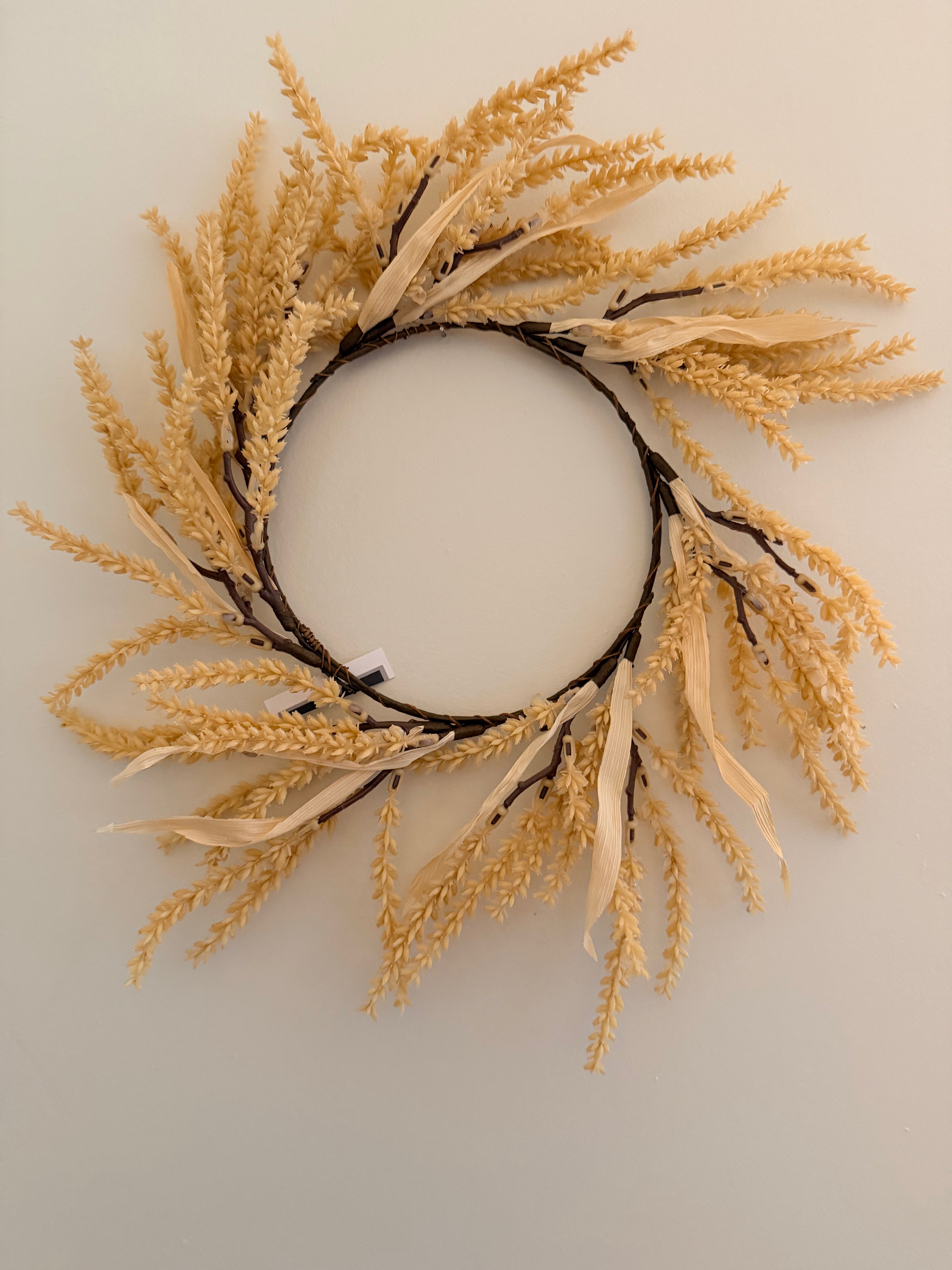 Golden Wheat 14” Candle Ring Dried Grass Wreath Tabletop Decor Farmhouse Neutral