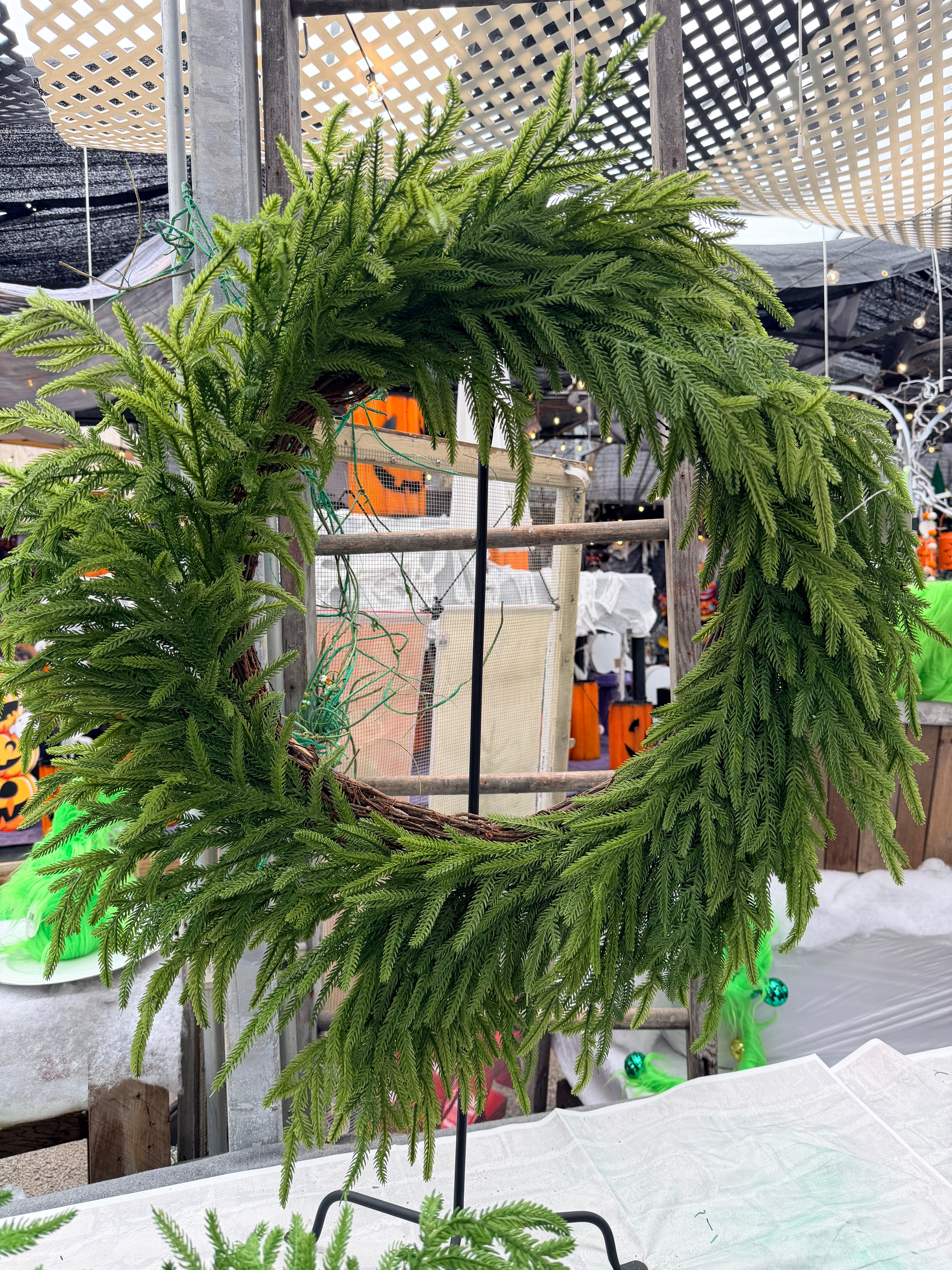 Norfolk Pine 30” Faux Greenery Wreath Farmhouse Christmas Holiday On 20” Grapevine Base