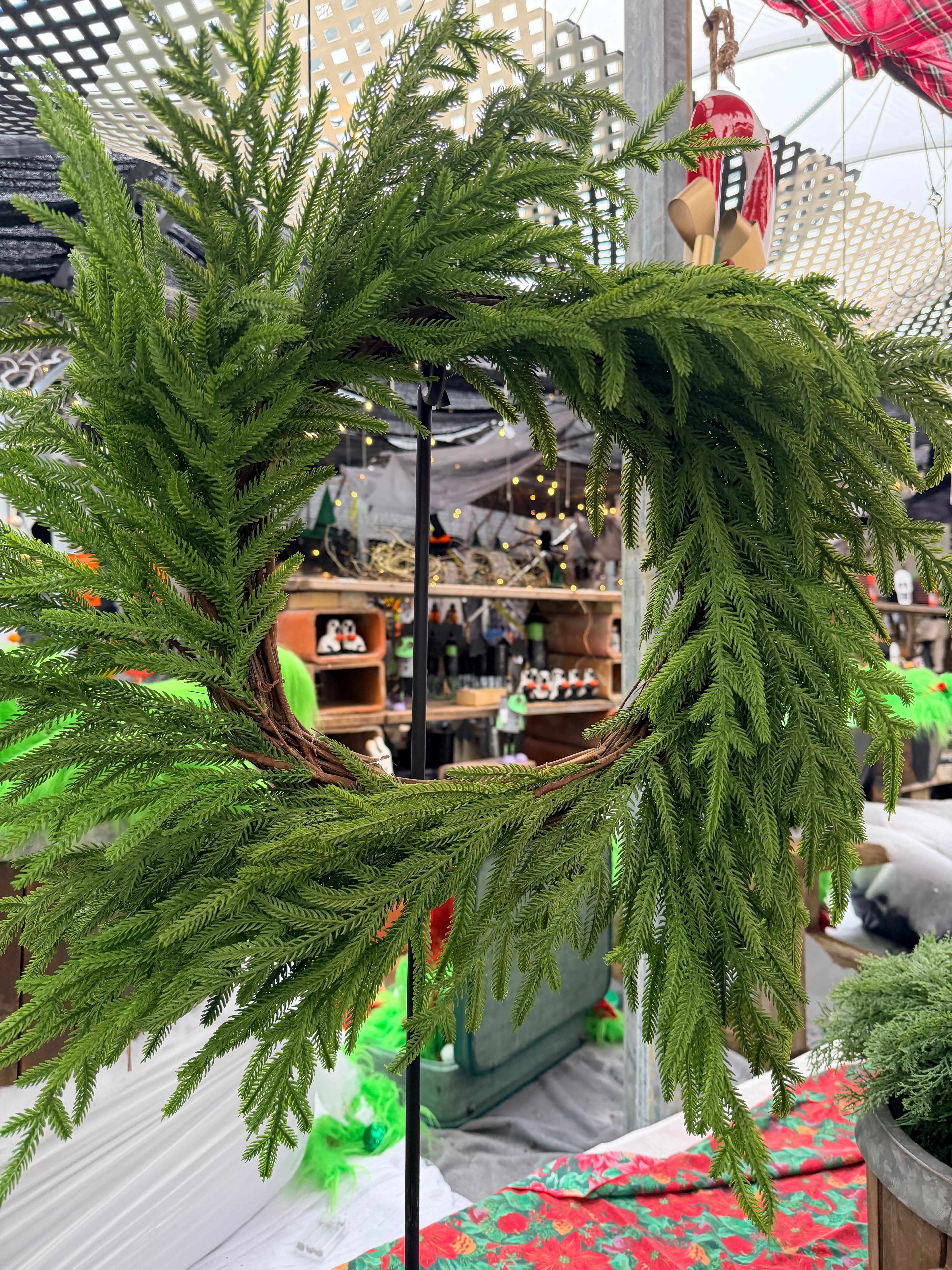 Norfolk Pine 24” Wreath Farmhouse Christmas Holiday Draping Faux Greenery On 14” Grapevine Base